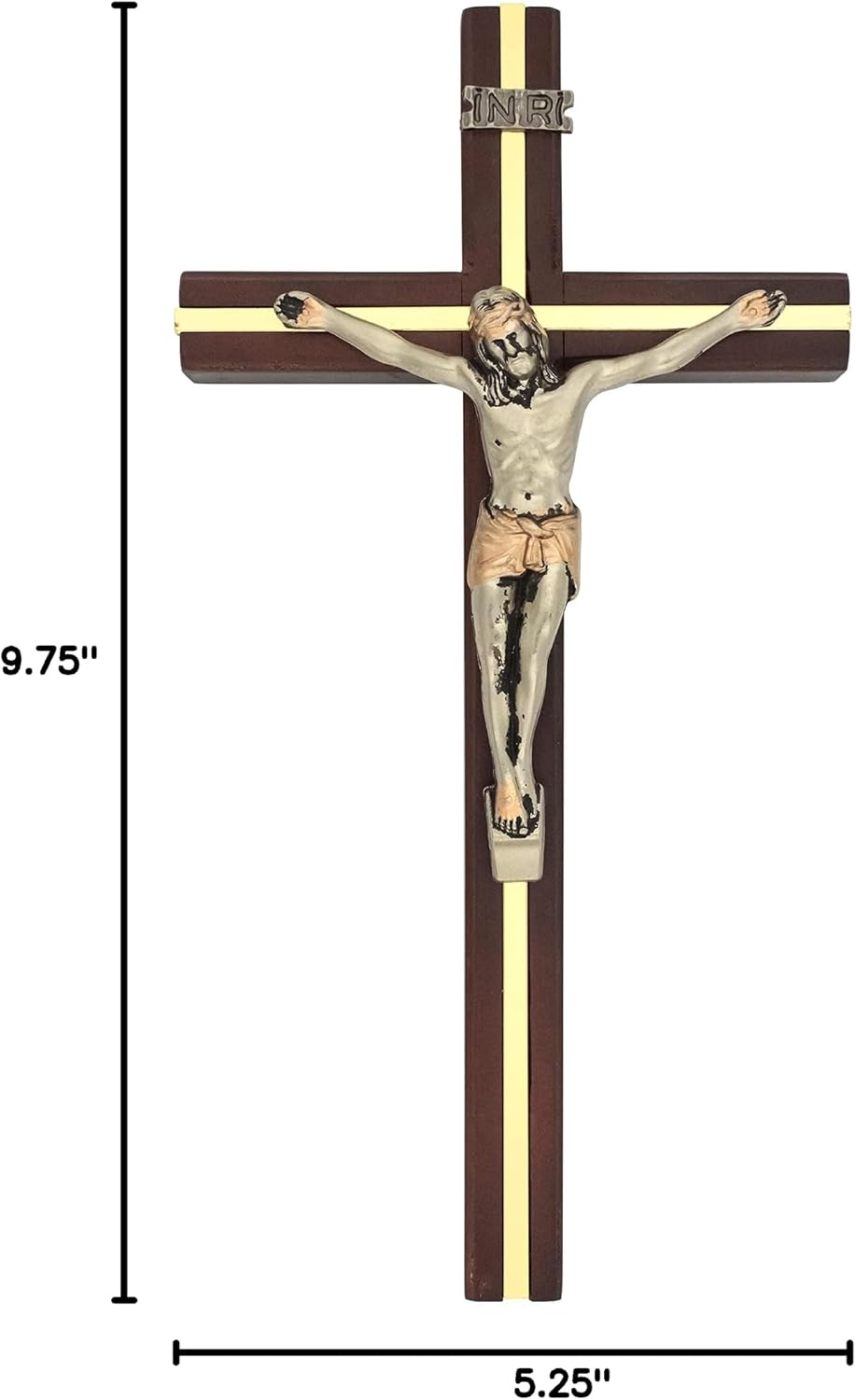 Dark Brown Wooden Crucifix with Gold-Tone Metal Inlay and Silver-Tone Corpus | Christian Home | Great Catholic Gift for Baptism, First Communion, and Confirmation BST220