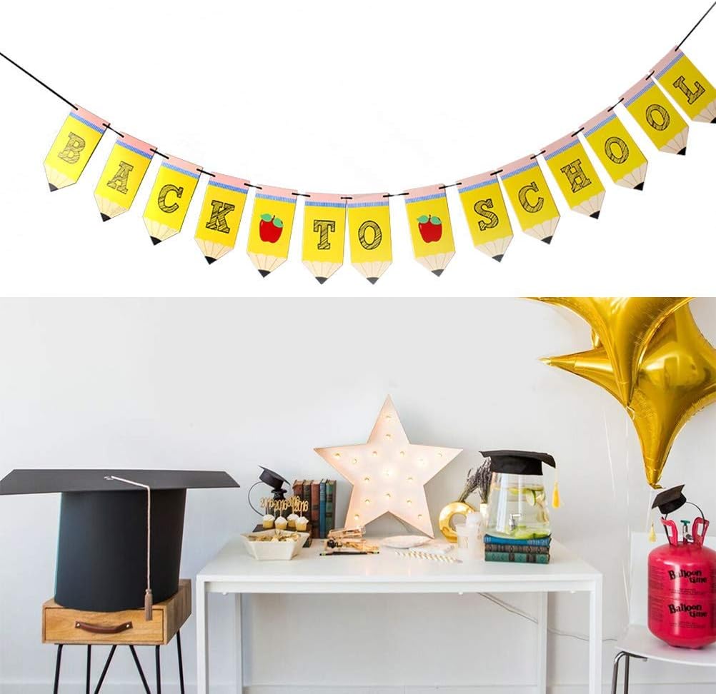 BinaryABC Back to School Banner, First Day of School Sign, 15 Piece Set, Yellow, Letter Print BST326L