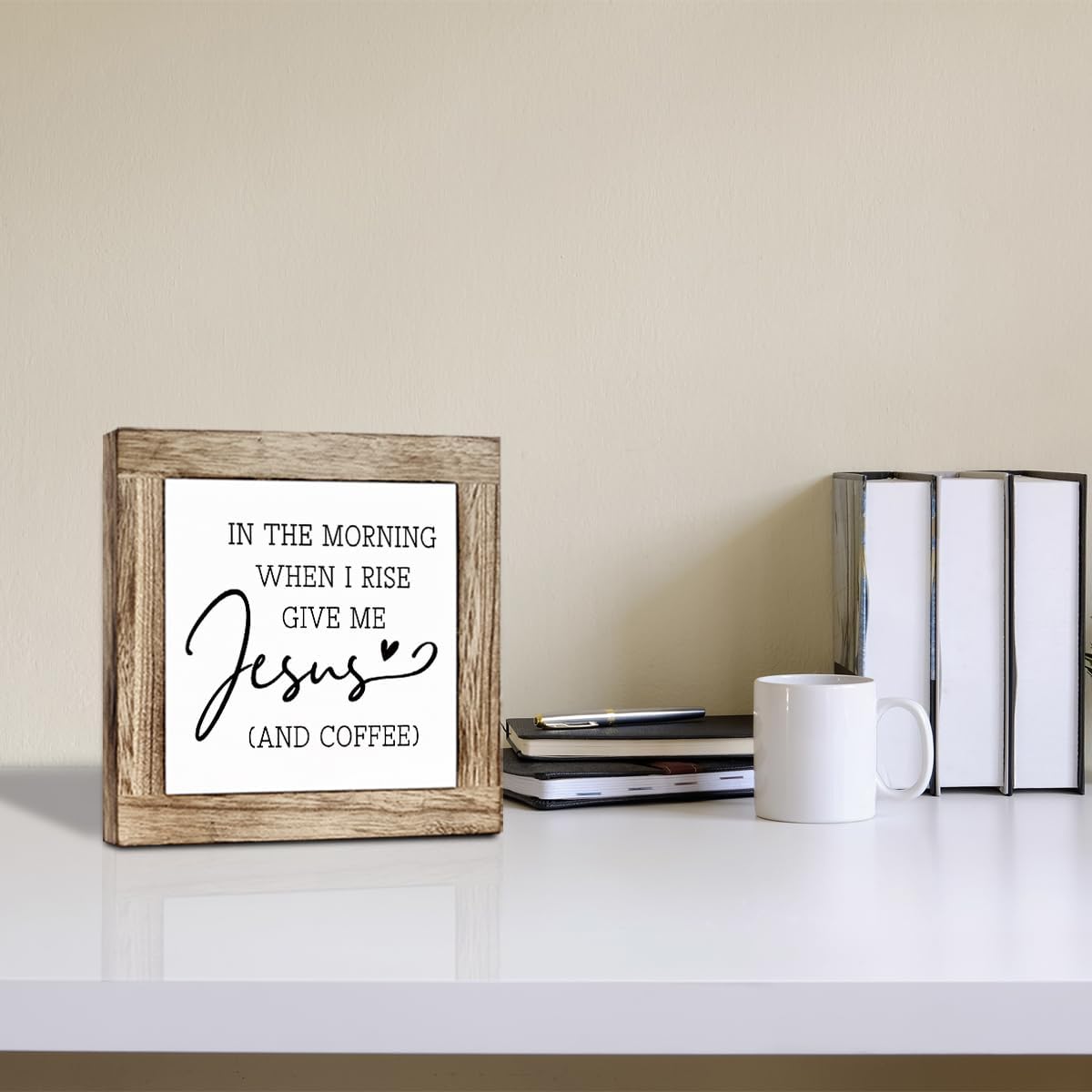 Funny Wooden Coffee Bar Decor Sign, Bar Decorations, in the Morning When Rise Give Me Jesus (and Coffee), Cafe Table Top Shelf Accessories, Cafe Signs Decor 5.9x5.9 Inches BST202