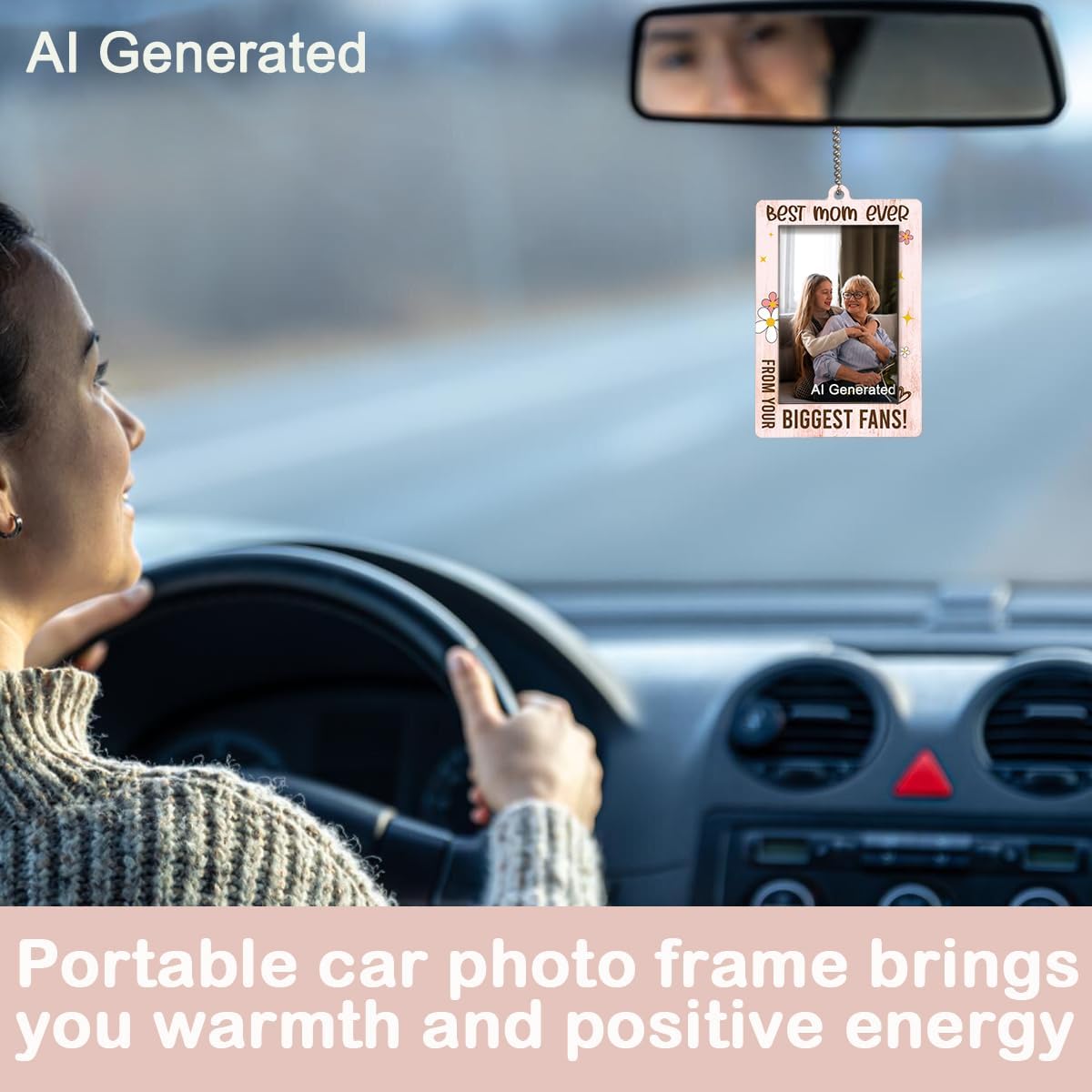 Mommy Birthday Idea, Best Mom Ever Photo Frame Car Decoration Gifts for Grandmother, Wooden Car Hanging Picture Frame, Holds 2 * 2.95 inches Photo BST202