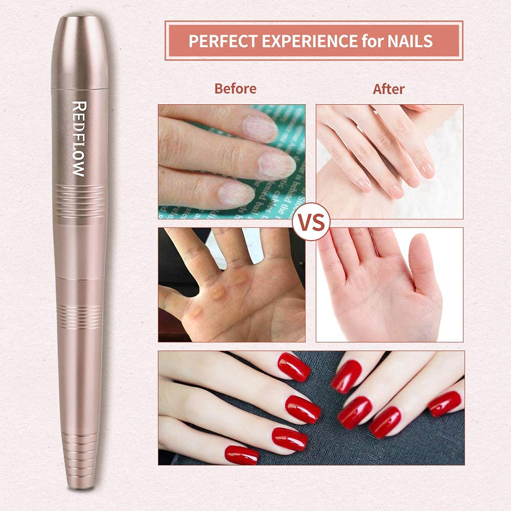 RedFlow Electric Nail Drill, Acrylic Nail Drill Kit, for Nail File Exfoliating Abrasive Nail Drill Machine, with 11 Pcs Nail Drill Bits, Brush,Nail Cutter and 50 Sanding Bands Nail Drill Set (Gold)