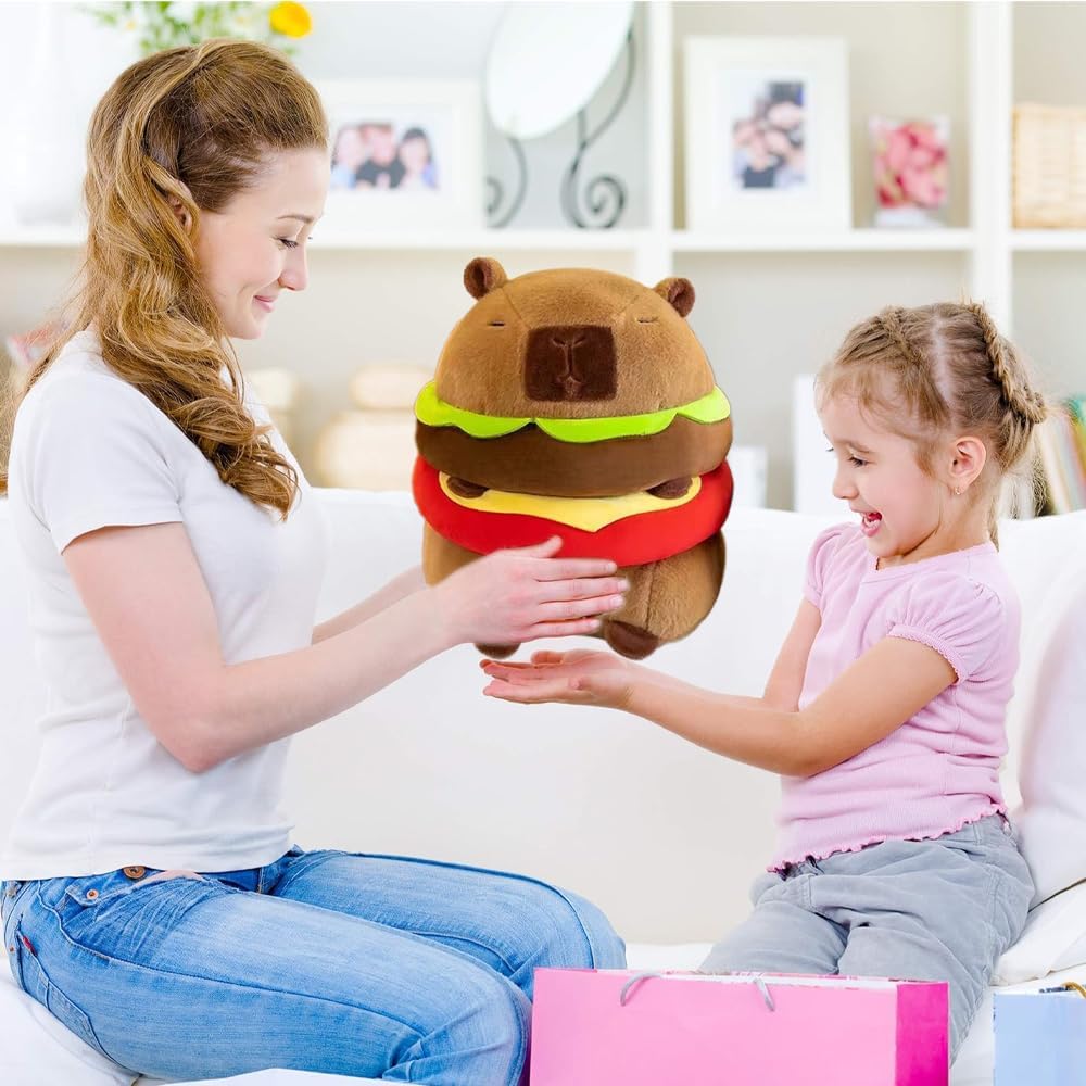 Capybara Plush Toy Soft Stuffed Animal Pillow, Cute Capybara Plushie for Kids, Boys & Girls, Birthday Gift & Room Decor for Children 9" (Hamburger) WN420