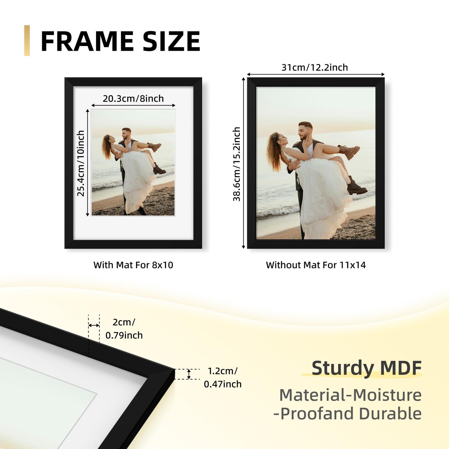 YESKAY 8x10 Picture Frame Set of 9, Display Pictures 5x7 with Mat or 8 x 10 Without Mat, Multi Photo Frames for Wall Mounting or Table Top Display, Blue BST326H