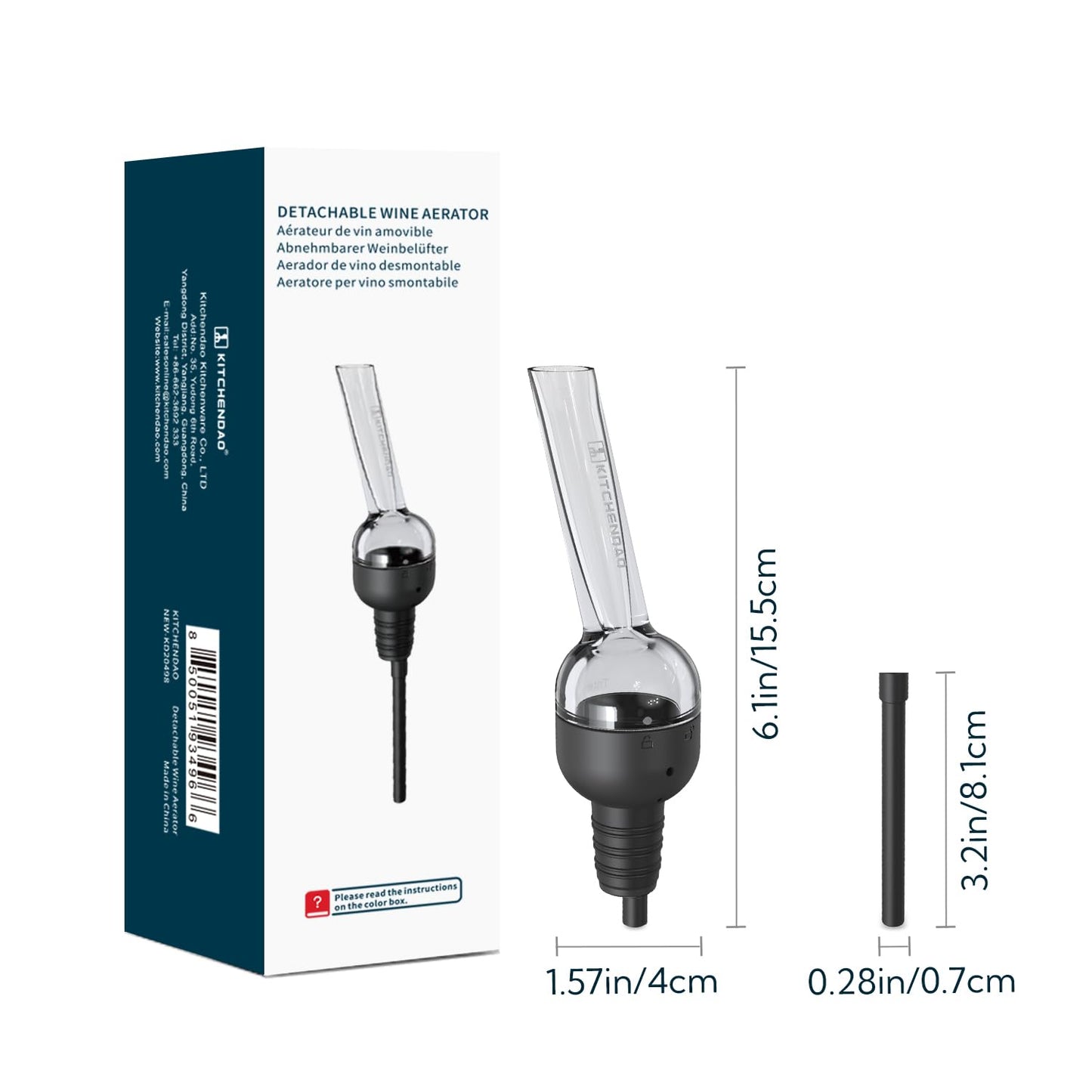 KITCHENDAO Detachable Wine Aerator Pourer - BPA Free Tritan Premium Wine Air Aerator Decanter Spout Dispenser - No Drip or Spill - Improve Taste and Bouquet Instantly - Dishwasher Safe BST220