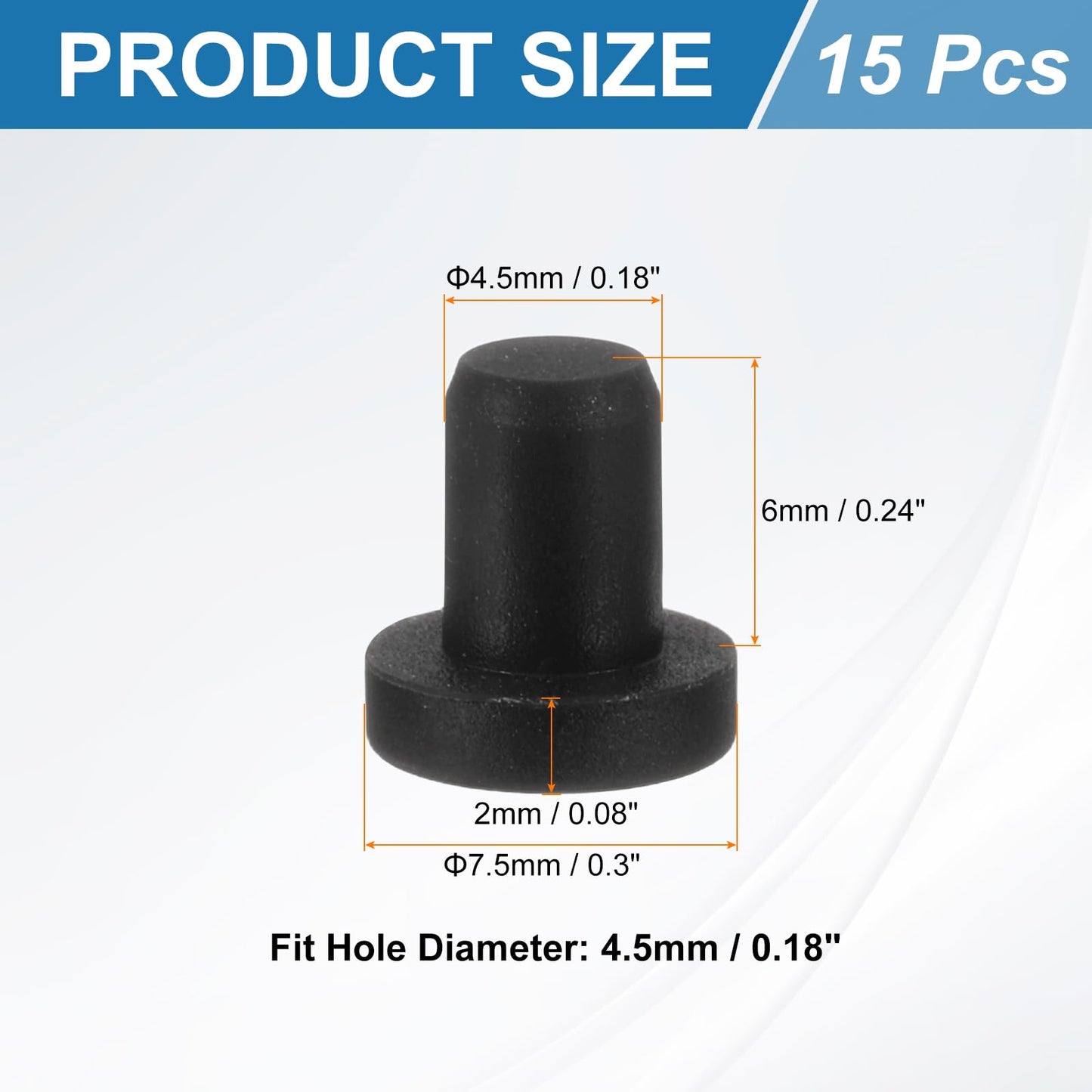 uxcell 15Pcs Silicone Hole Plug, Waterproof Solid T-Shaped Rubber Stoppers Bottle Seal Tube Pipe Plugs End Cap for 5.8mm/0.23" Hole for Bathtub Bottle, 0.31" Plug Height, Black BST326L
