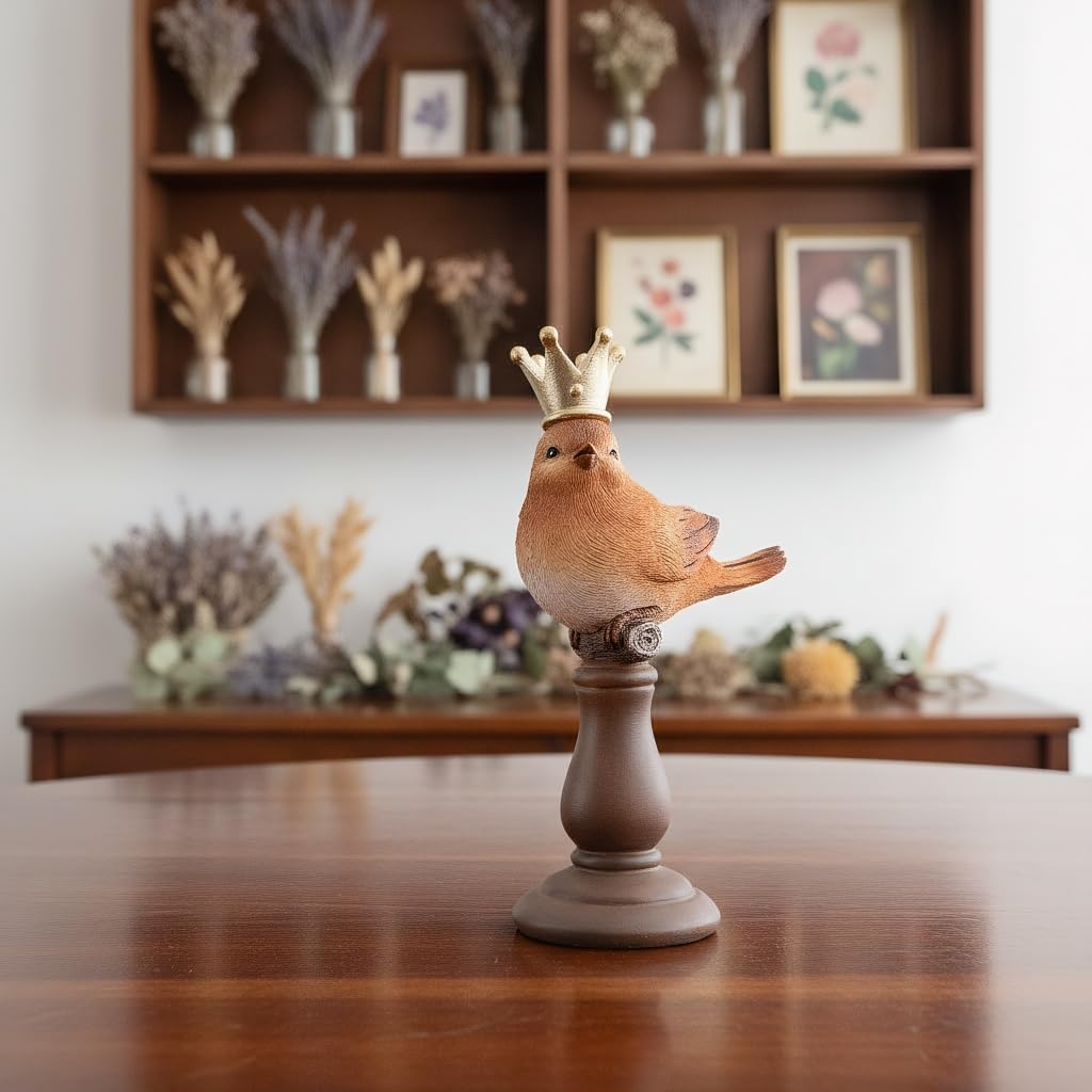 Artpaul Bird Figurines Home Decor Bird Statue with Gold Crown for Shelf Decor & Coffee Table Accents Bird Decorations for Home, Office, Living Room - Bird Gifts for Bird Lovers, Housewarming BST326H