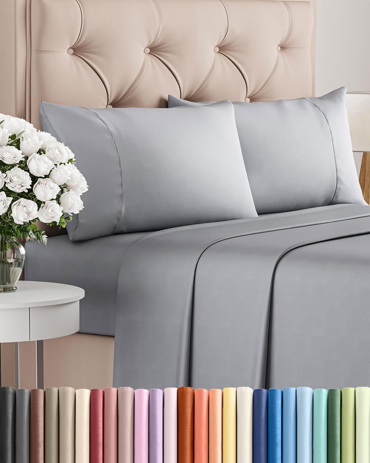 Split King 7 Piece Sheet Set - Comfy Breathable & Cooling - Soft Hotel Luxury Bedding Set with 8-16 Inch Deep Pockets - 1 Flat & 2 Fitted Sheet & 4 Pillowcases - Wrinkle Free & Easy Care - Steel Blue DD1210