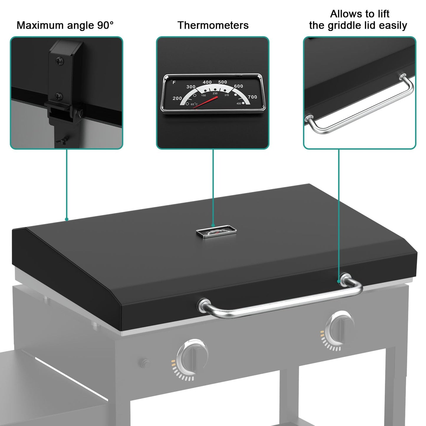 Upgraded Griddle Hinged Lid for 22" Blackstone 1666 1813 1833 1842 2144 1891 2203 2304 2271 1935 and More, Hard Cover Hood with Thermometer for Blackstone 22 Inch Griddle Accessories