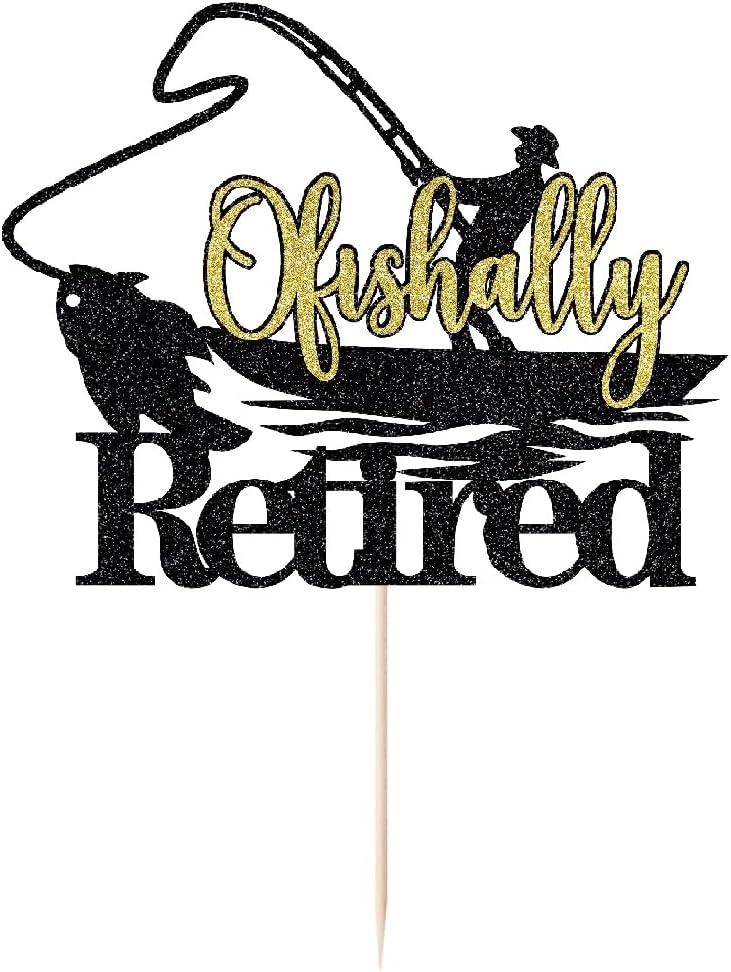 Sleyberoy Officially Retired Cake Topper - Fishing Cake Topper, Gone Fishing Fisherman Themed Retirement Party Supplies WN420