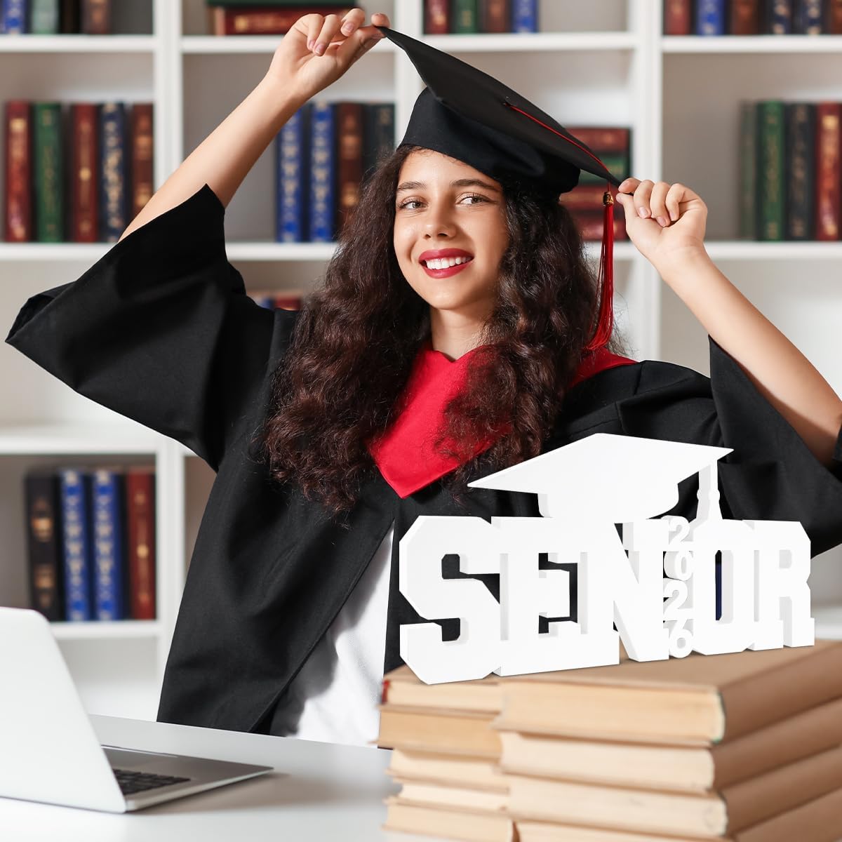 Senior 2026 Sign Graduation Decorations Class of 2026 Photo Booth Props First Day of School Wood Cutout Sign Senior Graduation Party Decor Grad Party Supplies BST326H