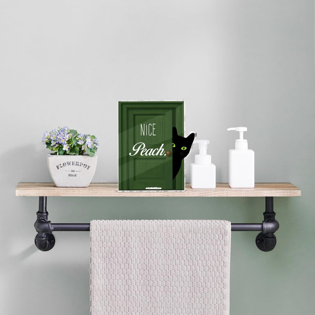 Funny Black Cat Bathroom Decor, Funny Bathroom Sign for Restroom Shelves Toilet Tank Decor, Cat Lover Gifts - Nice Peach BST326L