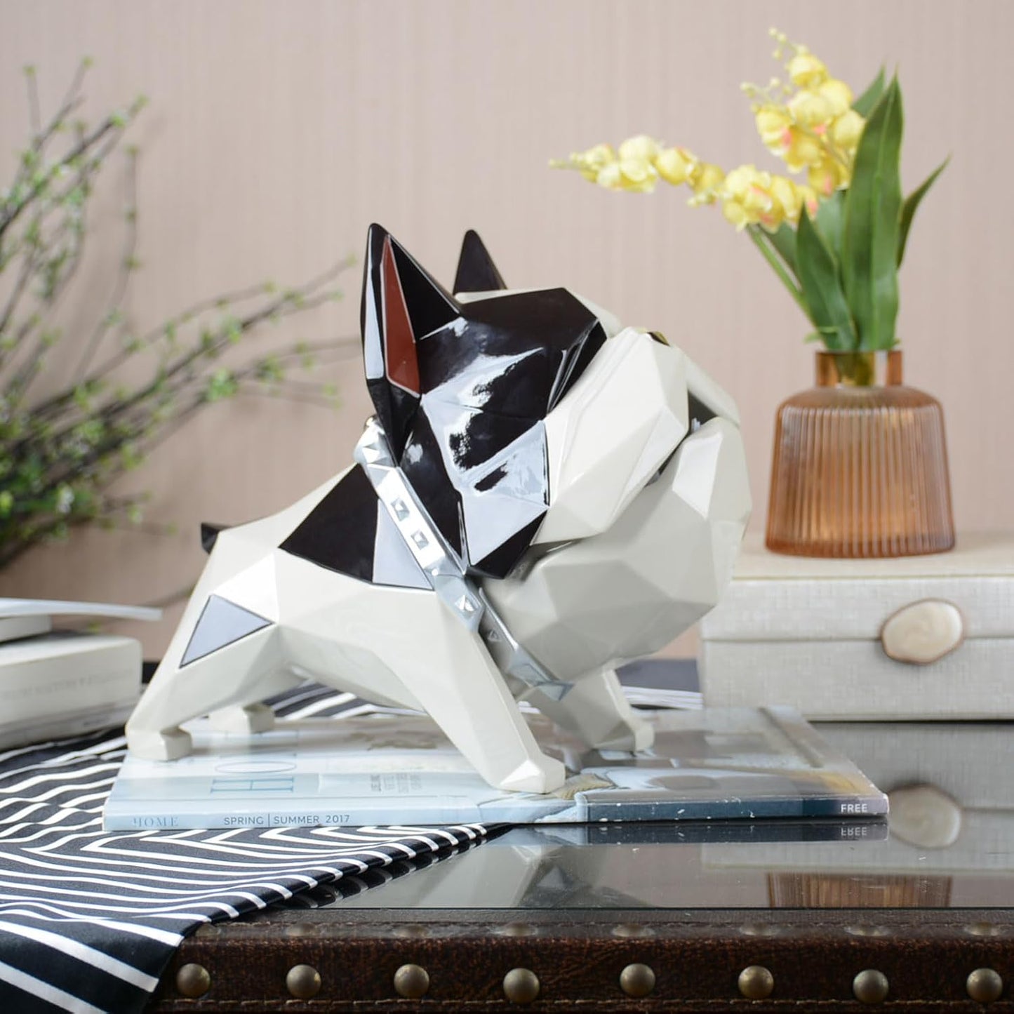HAUCOZE Closable Candy Dish Key Bowl Storage Bulldog Statue Modern Home Decor Table Centerpiece Gift for Living Room 9.4 Inch BST220