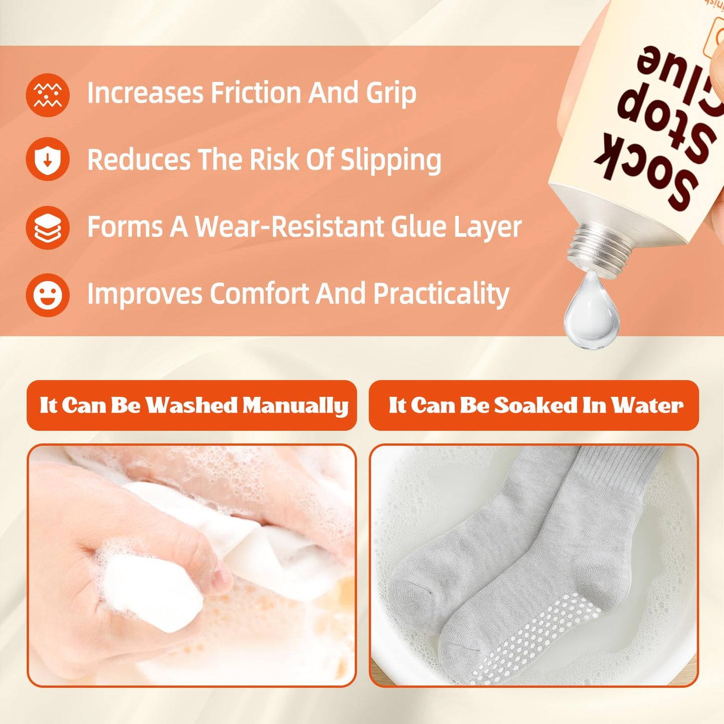 Sock Stop, Transparent Waterproof Sock Glue for Bath Mat, Anti Slip Socks, Carpets, Blankets, Washable Sock Stop Anti Slip Adhesive with Tip Applicator to Enhanced Grip (50ml) BST220