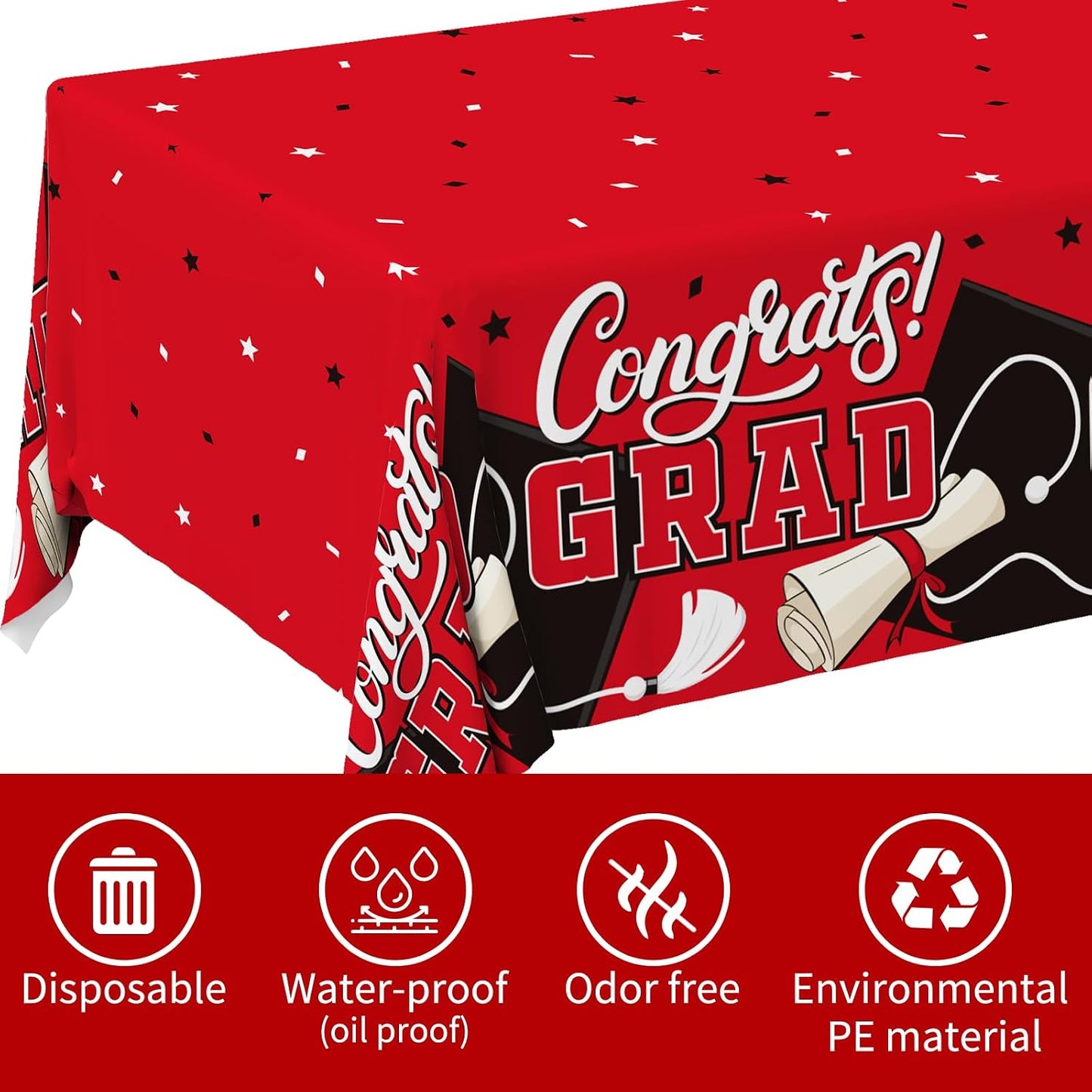 Gatherfun Graduation Decorations 2026 Kit - 2 Pcs Red Gongrats Grad Tablecover for Party Decorations,Graduation Plastic Table Covers 54"x108" BST326L