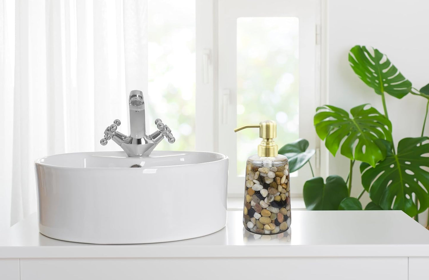 Handmade Refillable Soap Dispenser for Bathroom & Kitchen, Rocks Stone Soap Dispenser with Gold Stainless Steel Pump BST220