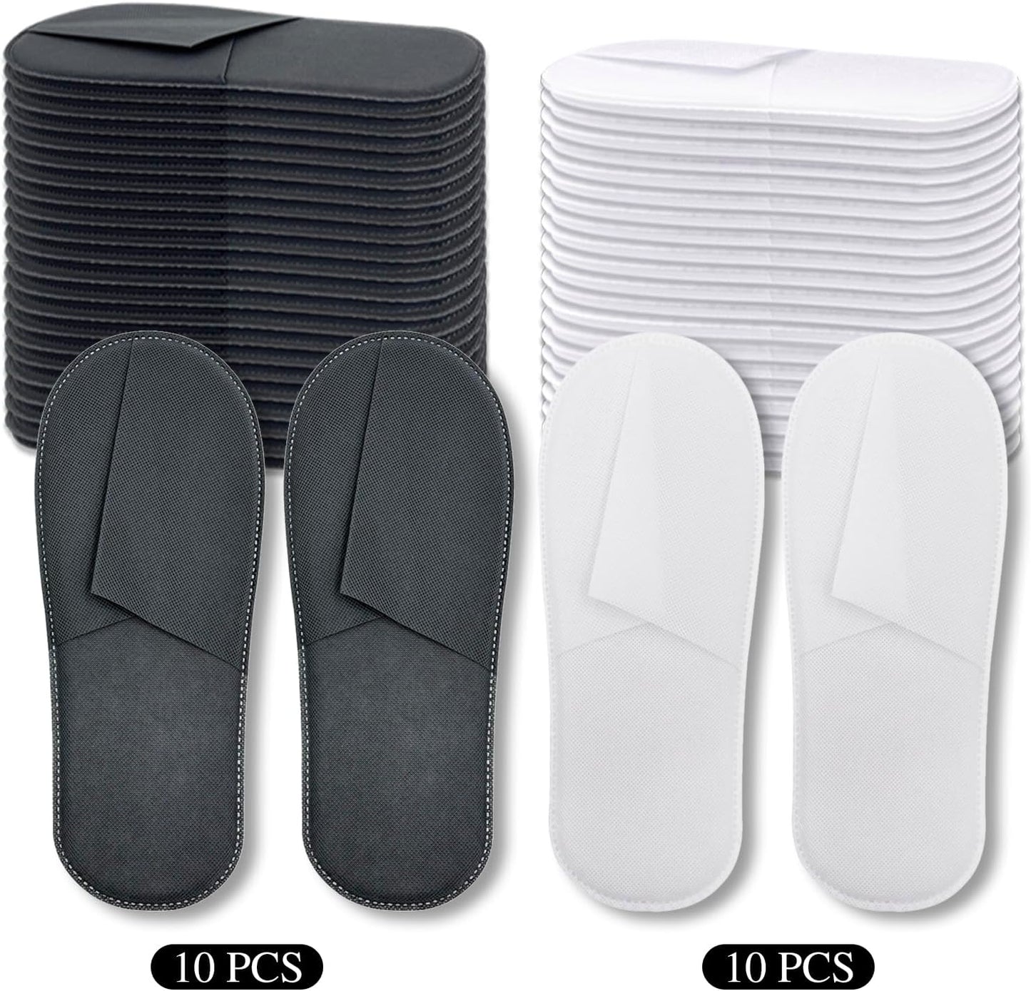 20 Pairs Disposable Slippers Bulk – 10 White & 10 Gray Disposable Slipper for Guests, Hotel Spa Guest Slippers Closed‑Toe for Travel Home WN420