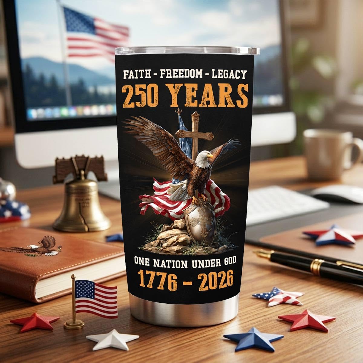 America Birthday Tumbler 20 Oz - Independence Day Gifts for Men, Unique Tumbler for Men Dad Friends, One Nation 1776-2026 Insulated Tumblers, 250th Anniversary USA Tumblers BST326H