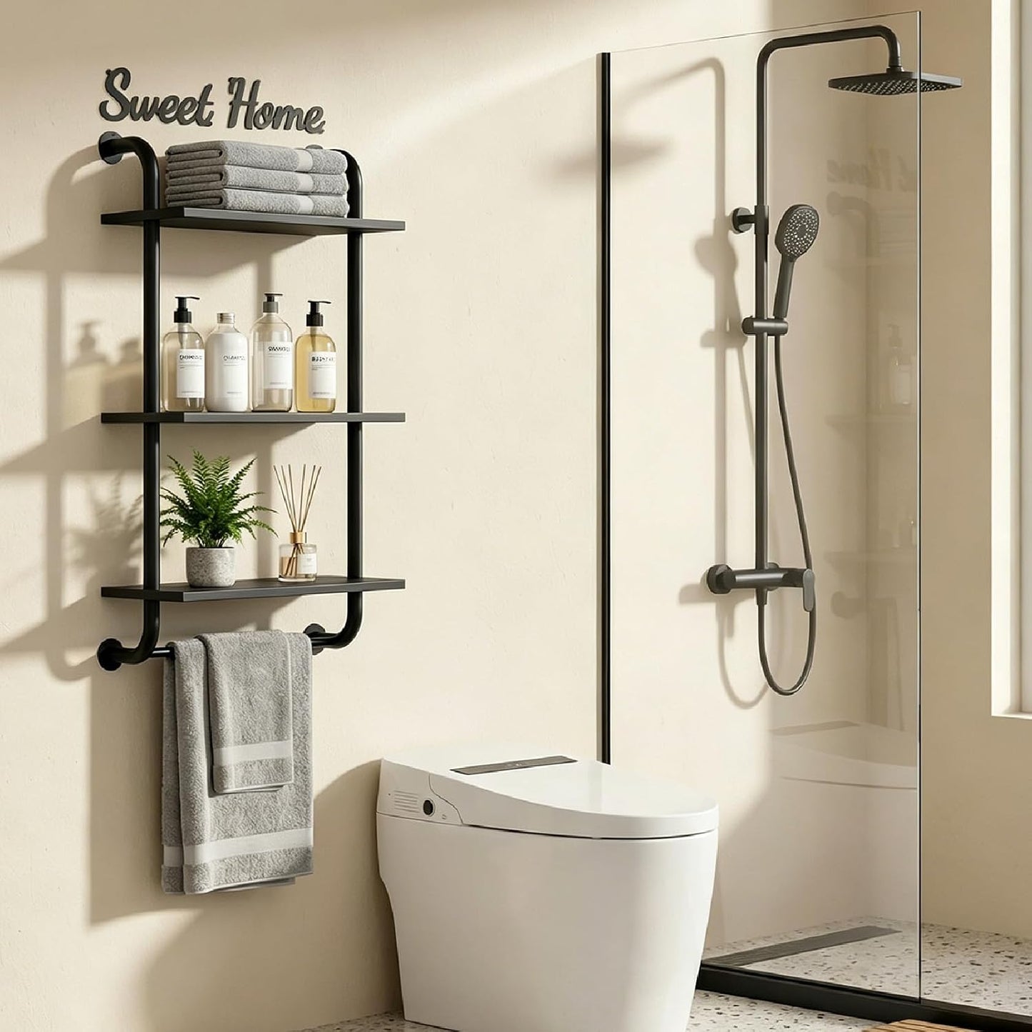 Tinpin Bathroom Shelves Wall Mounted, Rustic Farmhouse Pipe Shelves, Walls Shelf 3-Tier, Industrial Pipe Shelving, Floating Shelf Wall Decor for Bathroom, Kitchen, Bedroom, Living Room 17.3in Black DD1210