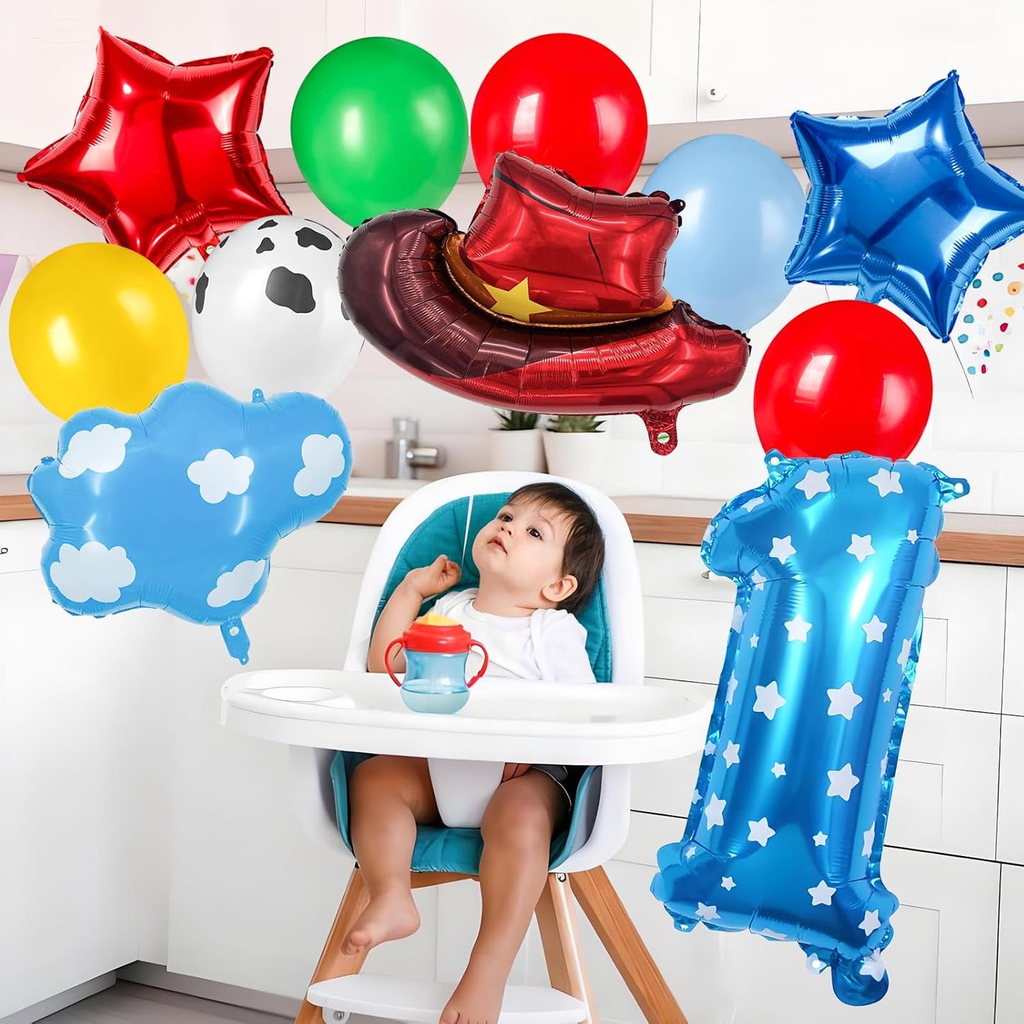 11-Pack Cowboy Theme Balloon Set, Farm Theme Decorations, Balloons with Hats and Clouds, Boys and Girls Birthday Party Supplies (1) BST202