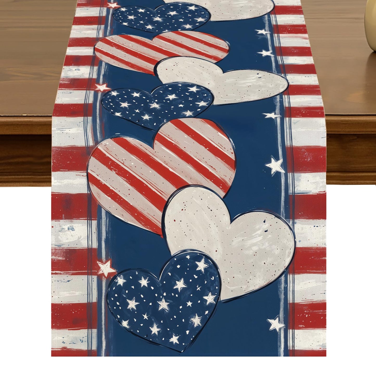 Patriotic Blue Red Stars 4th of July Table Runner 13x72 Inch Seasonal Kitchen Dining Table Decor for Indoor Outdoor Farmhouse Home Party Decoration ZQ119 BST326H
