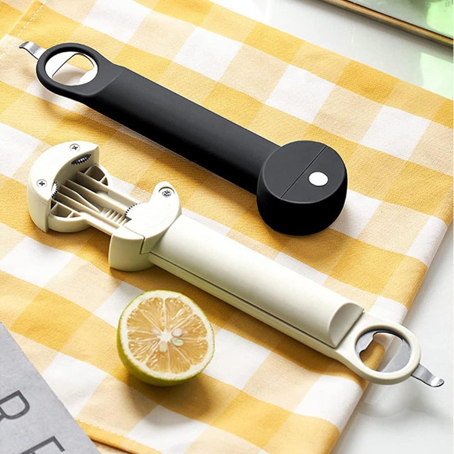 Multifunctional Retractable Bottle Opener - Adjustable Multifunctional Can Opener Jar Lid Gripper - 2025 New Jar Opener Bottle Opener for Weak Hands, Senior Arthritis (Black) WN420
