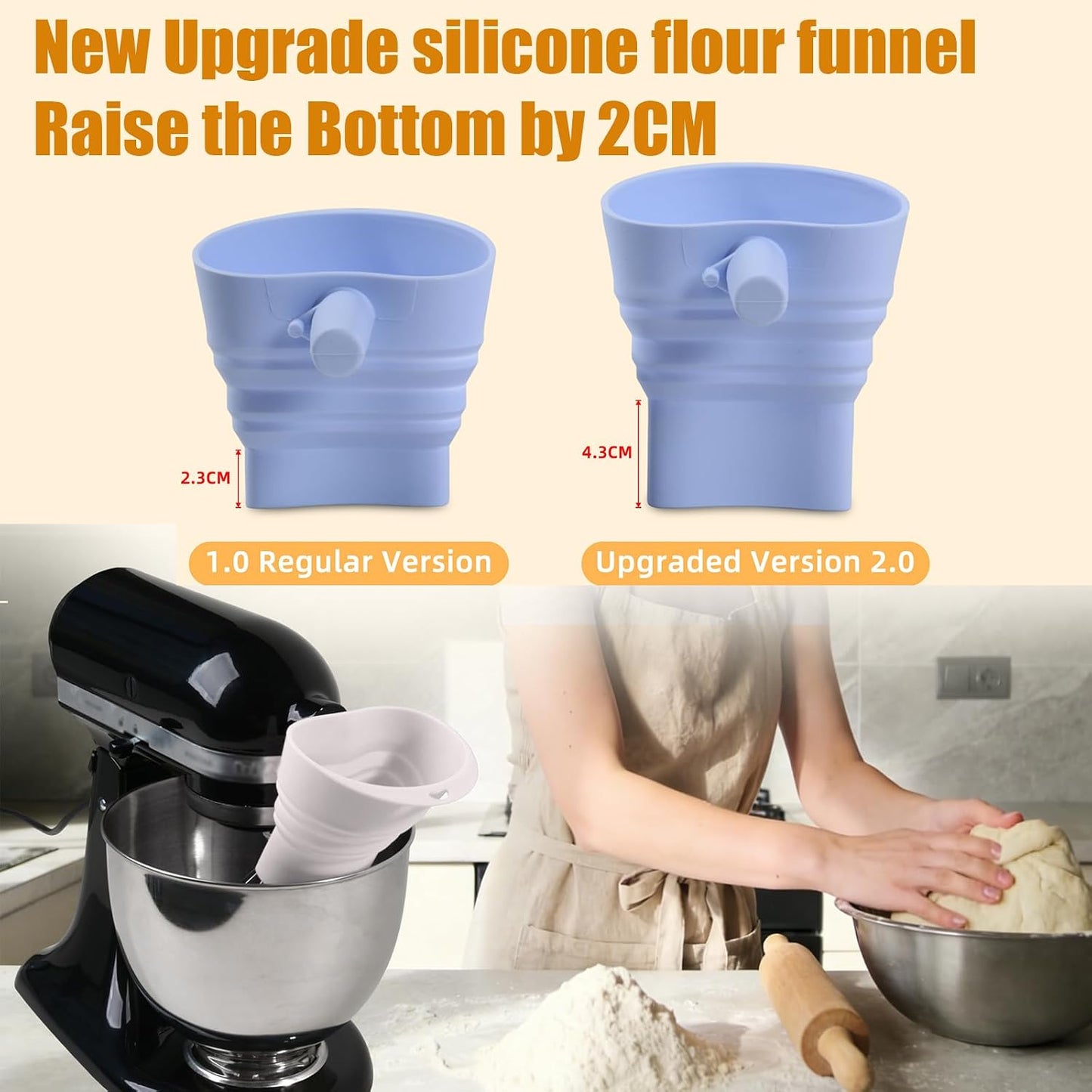 Flour Funnel for Kitchen Aid Mixer,Kitchenaid Attachments for Stand Mixer,Pour Spout for Kitchenaid Mixer,Cookie Countess Flour Funnel for Kitchen Aid,Perfect for Baking, Easy to Use, and Clean BST202