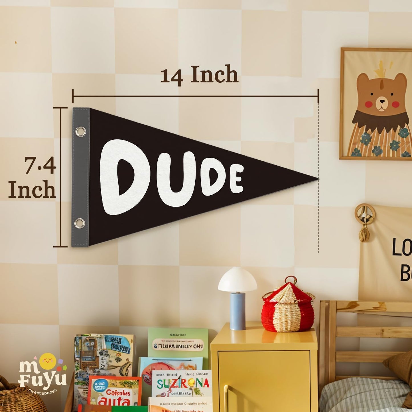 Boy Nursery Decor Pennant Banner Flags Decor, Playroom Essentials, Dude Felt Banner Wall Art Decor for Toddler Kids Room Nursery,Boy Playroom Decor 7.4x14 Inch BST326H