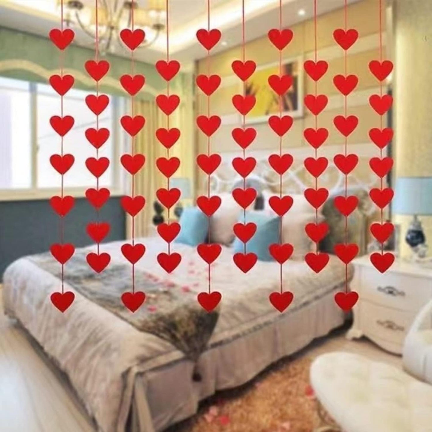 Dzrige 72 Hearts Felt Garland Red Felt Garland Hanging String Hearts Valentines Day Decorations Home Office Wedding Anniversary Birthday Party Supplies, NO DIY BST326H