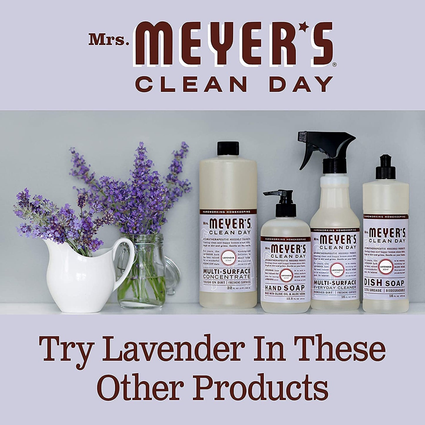 MRS. MEYER'S CLEAN DAY Scented Soy Aromatherapy Candle, 35 Hour Burn Time, Made with Soy Wax, Lavender, 7.2 oz