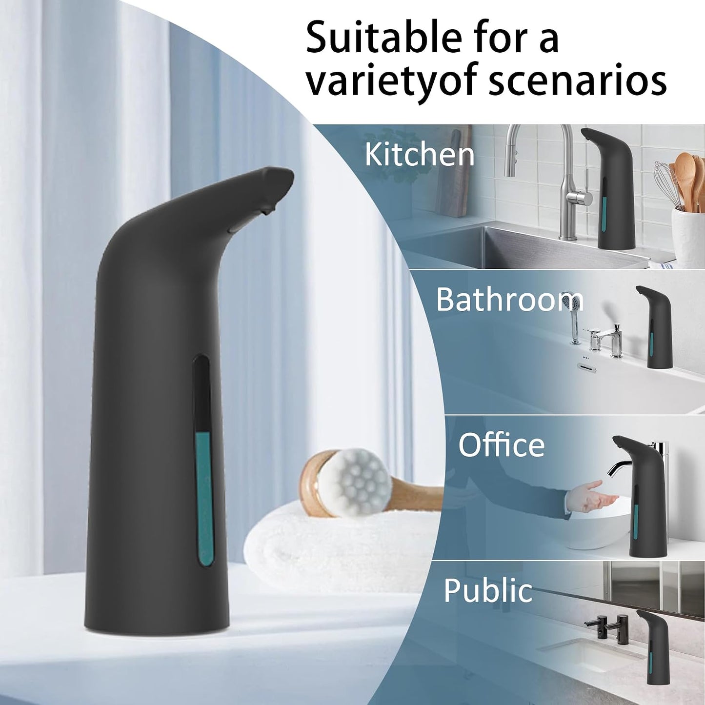Automatic Soap Dispenser Touchless,400ML Hand & Dish Countertop Electric Liquid Dispenser with Sensor,Modern 4 Gear Adjustable Black Waterproof Battery Operated Kitchen Auto Soap Pump WN420