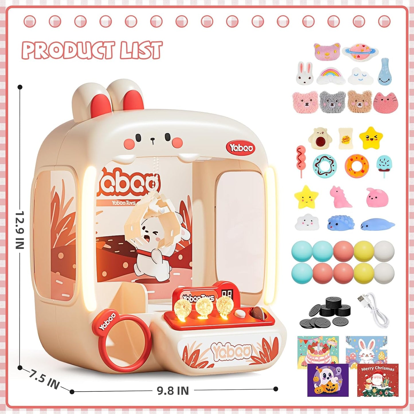 64 PCS Large Claw Machine for Kids Bunny, Vending Machine Toys for Girls 5 6 7 8 Year Old, Candy and Prize Electronic Dispenser Game Ages 5-7 6-8, Birthday Gift for 3 4 5 6 Year Old DD1210