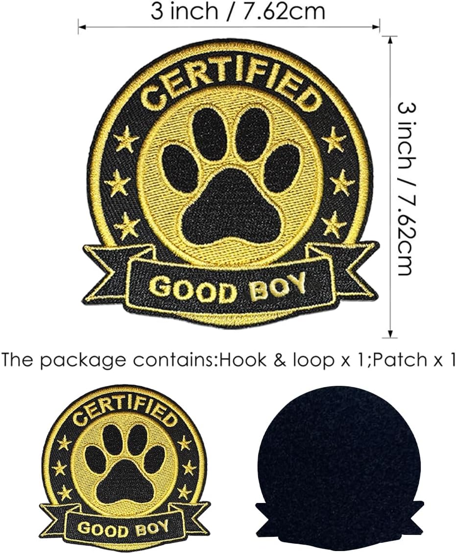 Certified Good Dog Harness Patches 3" Embroidered Funny Hook and Loop Backing Certified for Backpacks, Hats, Bags,Dog Harness, Vests BST326L
