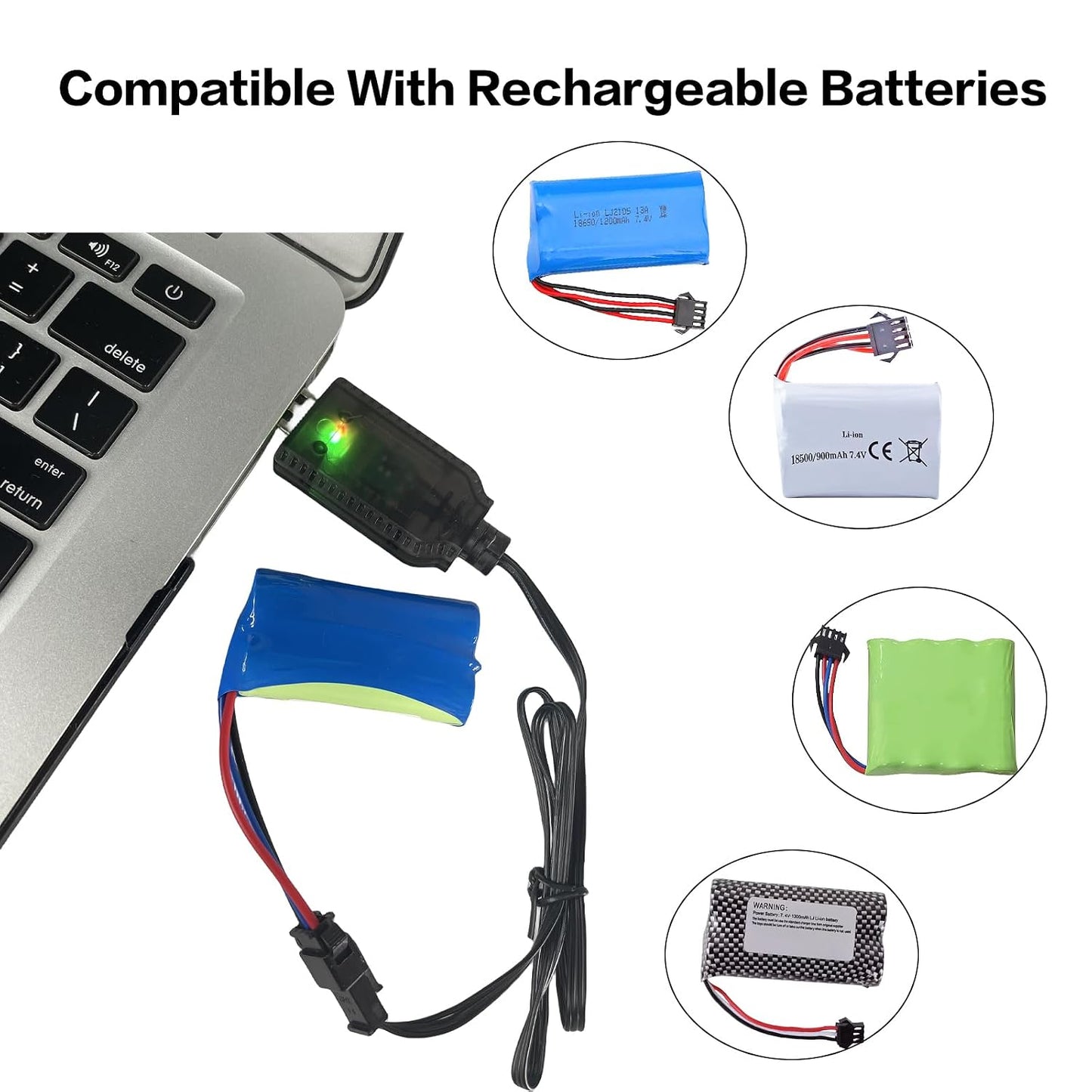 7.4V USB Charger Cable with SM-4PIN Plug Compatible RC Car RC Tank RC Boat and Other Remote Control for Universal 7.4V Lipo Battery USB Charger with Battery Protection (1) Black WN420