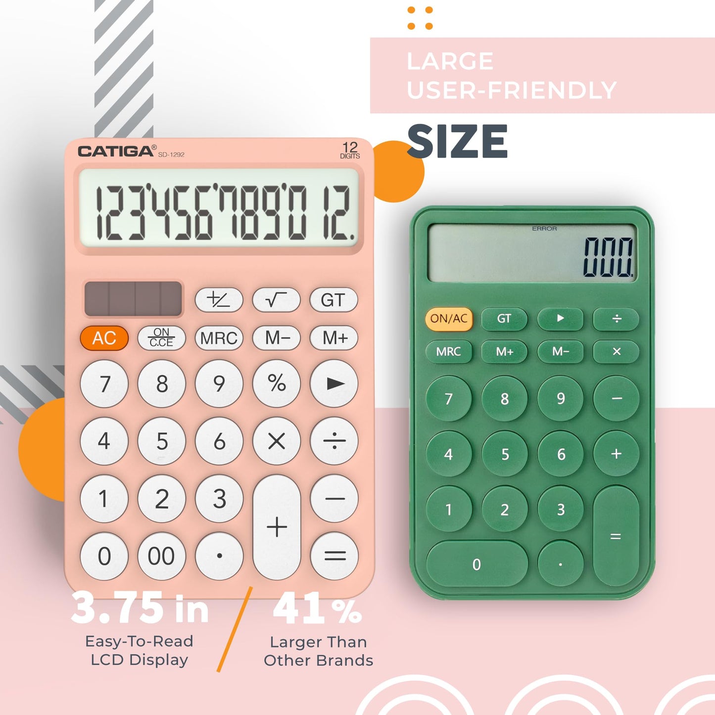 CATIGA 12 Digit Desktop Calculator Basic Desk Calculator with Large LCD Display RD12