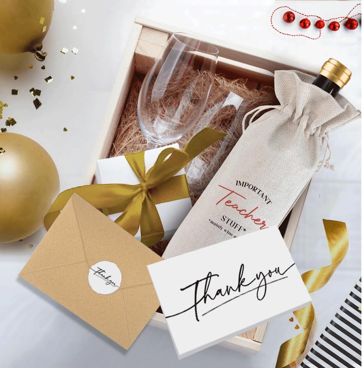 Teacher Appreciation Wine Bag With Thank You Card - Cool Christmas Birthday Gifts for Women Men - Important Teacher Stuff BST202