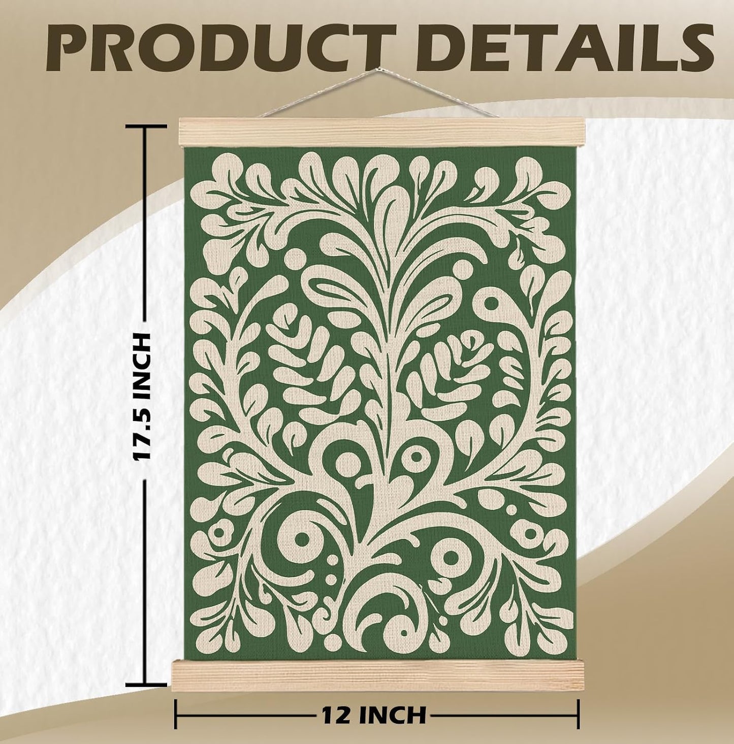 SPBL&L Green Boho Floral Mexican Wall Art, Abstract Flower Poster Hanger Frame, Burnt Orange Terracotta Botanical Hanging Canvas Pictures Prints Wall Decor for Home Bedroom, 12x16 Inch Set of 2 BST202