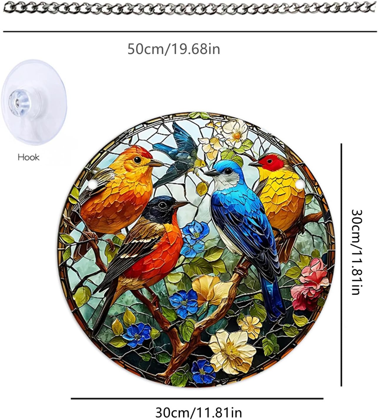 Sparrow Stained Suncatchers for Windows Birds on a Branch Flowers Natural Scenery Hanging Acrylic Panels, Bedroom Garden Kitchen Wall Art Decoration Gifts for Women Mom Grandma Teacher BST220