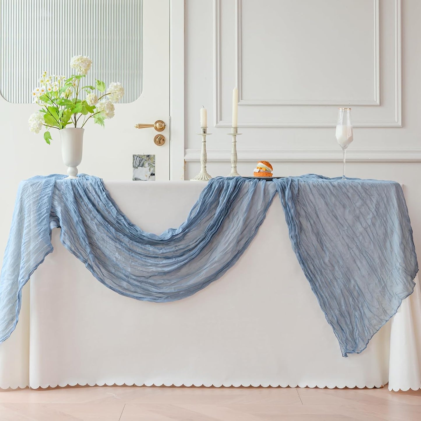 Dusty Blue Cheesecloth Table Runner Fall Autumn Decor 10ft Table Cloth for Wedding Party Baby Bridal Shower Birthday Halloween Thanksgiving Decoration BST326L