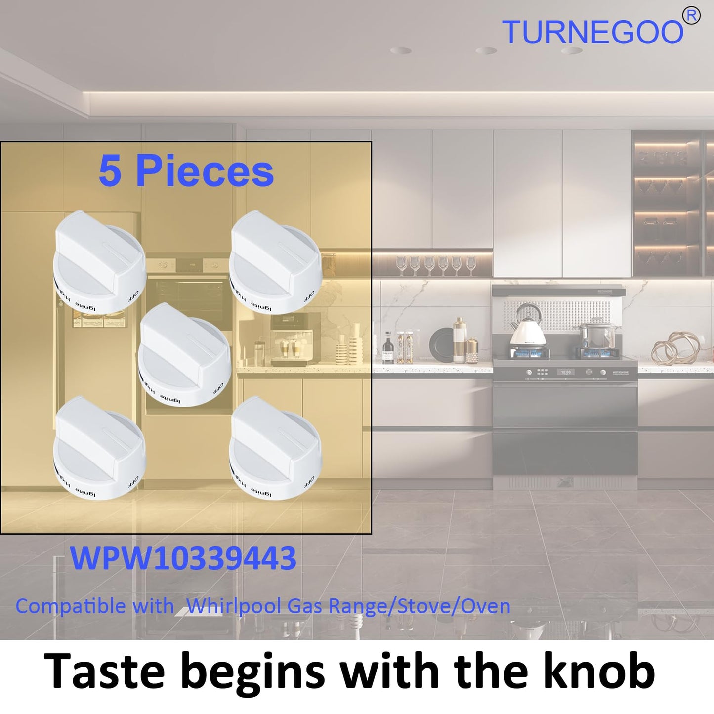 5 Pieces Upgrade W10339442 Stove Knobs Replacements, Only Compatible with Whirlpool Gas Range/Oven/Stove Knobs (Black) BST220