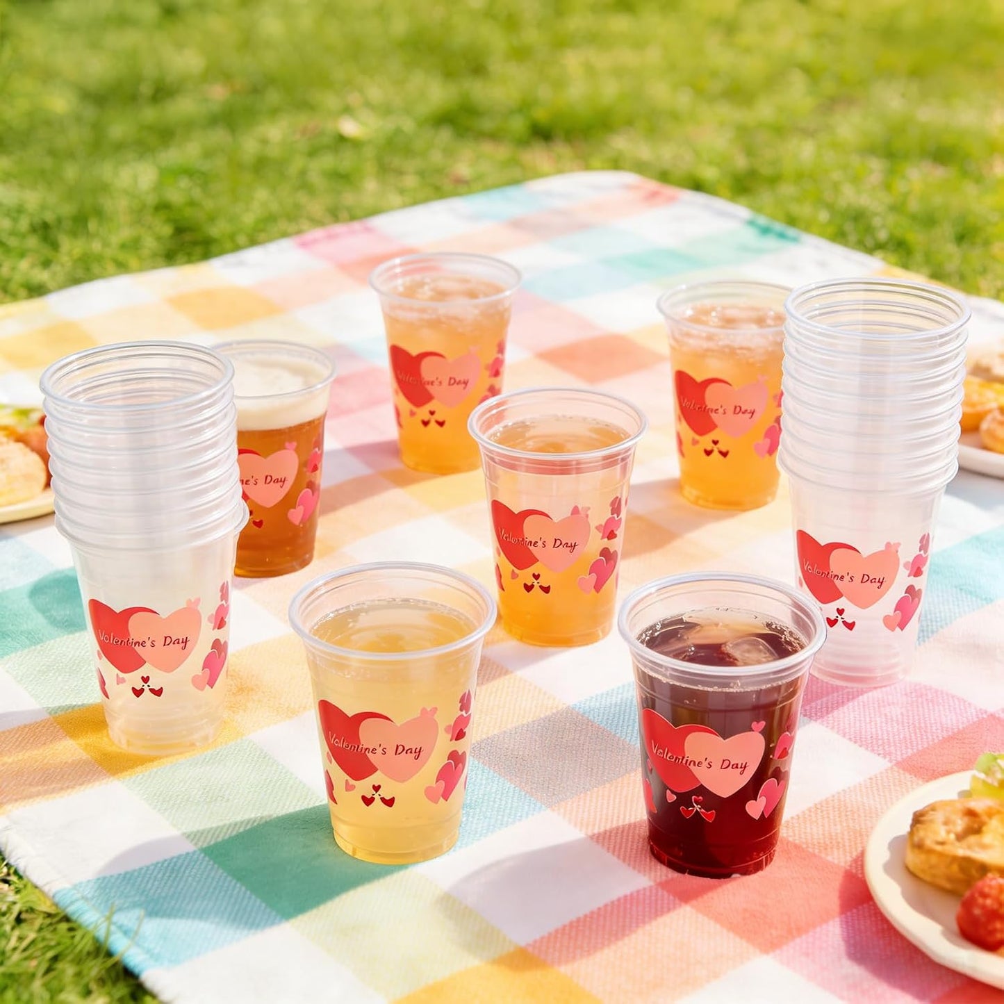 50 Pcs 12oz Valentine's Day Plastic Cups Clear Disposable Cups with Pink Hearts | Valentine Party Cups, Galentine's, Party Supplies, Bulk Drinkware WN420