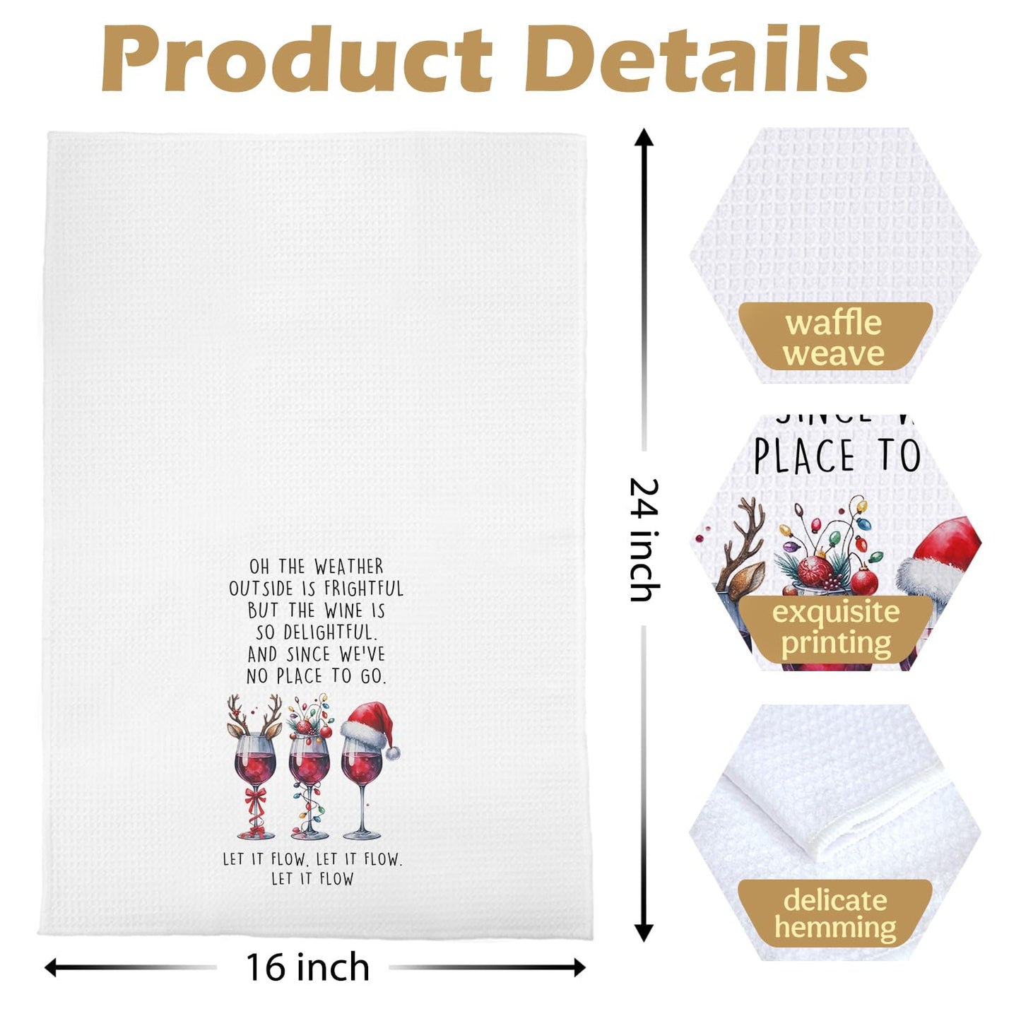 Funny Wine Kitchen Decor - Wine Gifts Waffle Dish Towels for Kitchen, Hostess Gifts Hand Towels, Housewarming Gift Tea Towel, 16x24 Inch BST220