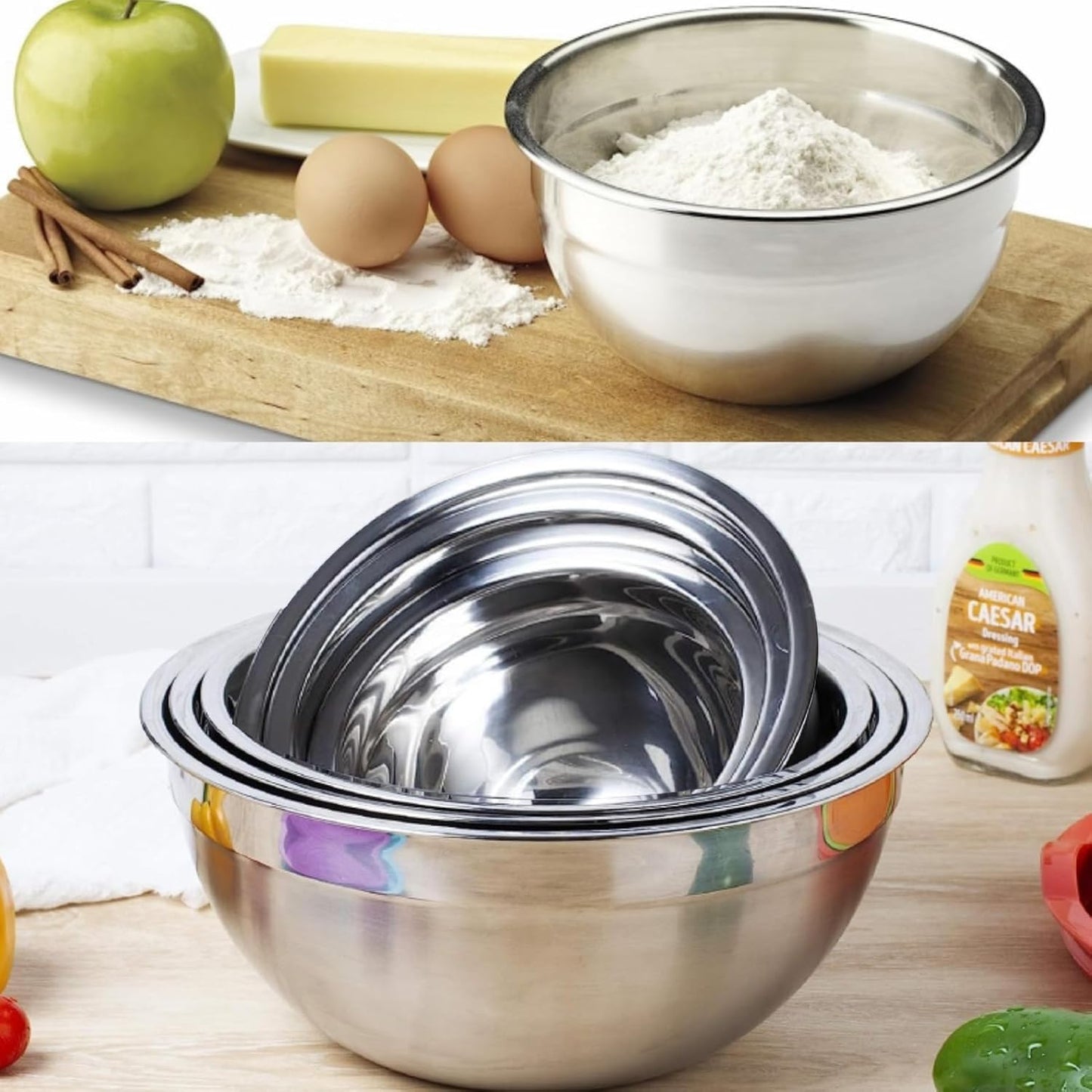 WEPSEN Mixing Bowls Set, 25PCS Stainless Steel Mixing Bowl with Lid Set, Large Nesting Bowls 7, 4.5, 3,2, 1.5QT, Measuring Cups and Spoons Baking Utensils Metal Bowl for Kitchen Prep BST220