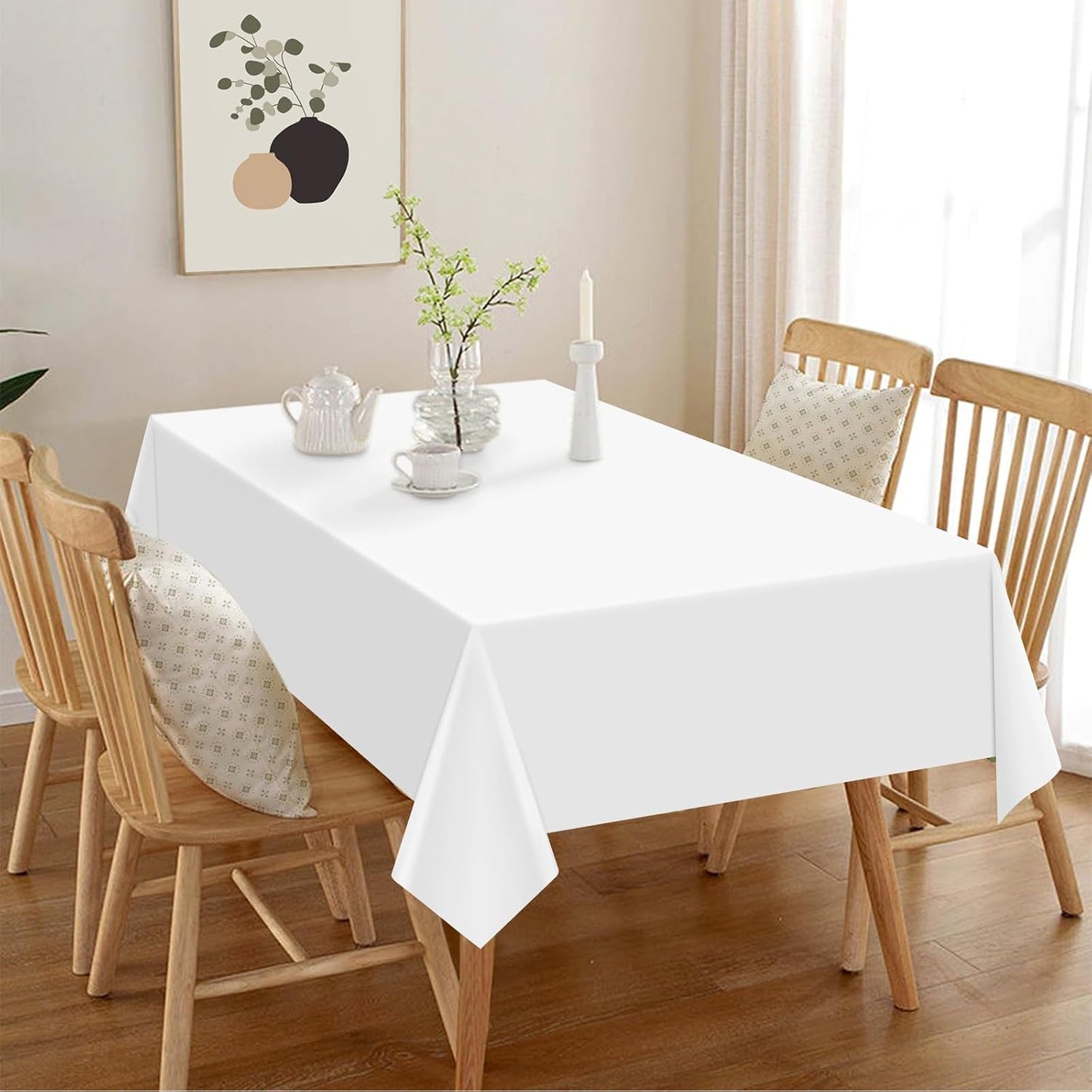 2 Pack White Plastic Tablecloth 54 x 108 Inch Disposable Table Cloth Rectangular Table Cover for Indoor or Outdoor Parties Engagement Wedding Bridal Shower Banquet BST326L
