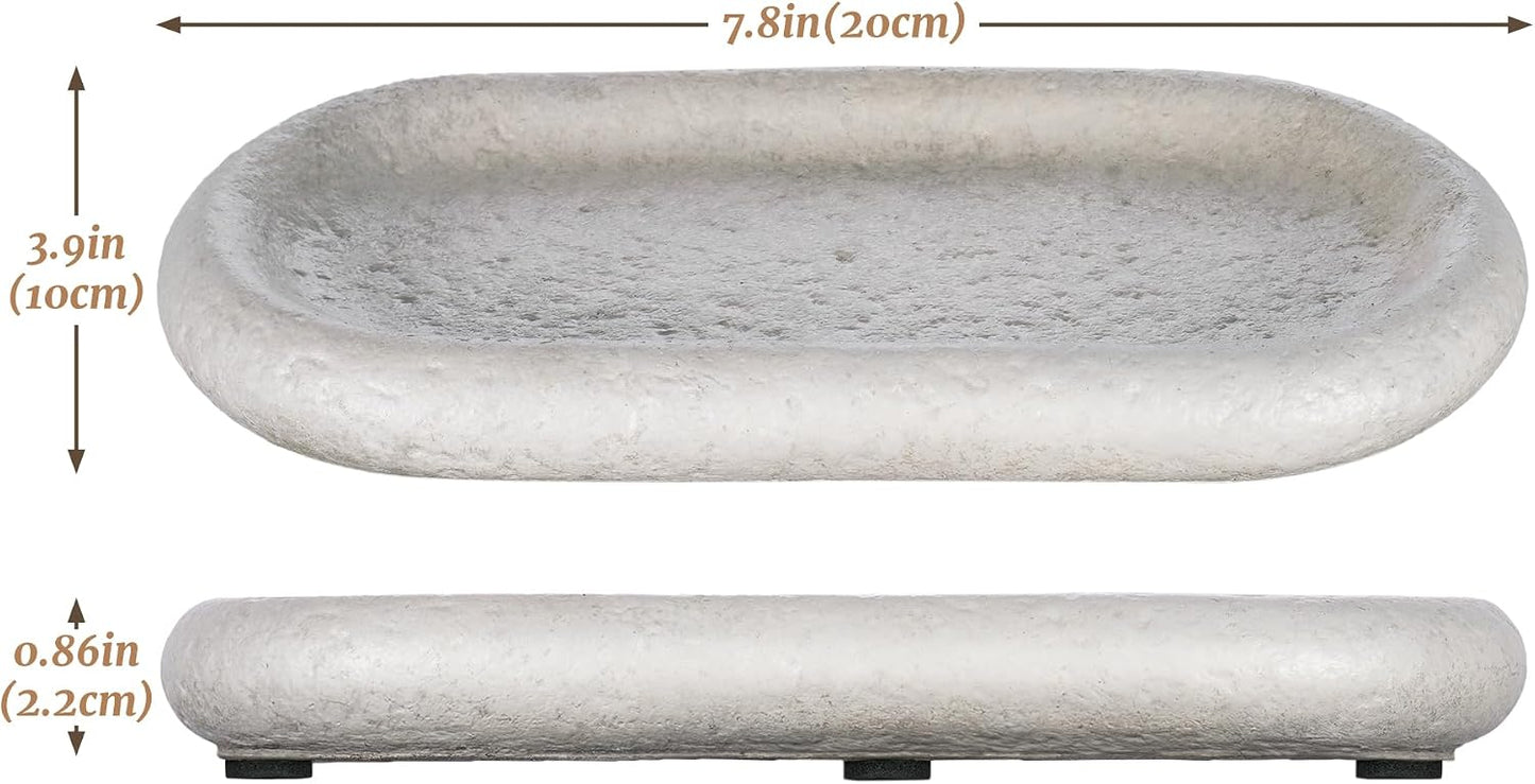 NiHome Natural Travertine Jewelry Tray for Bracelets, Necklaces, Rings, 7.8"x3.9"x0.86" Durable and Easy-to-Clean Key Dish, Minimalist Cement Organizer Decorative Tray for Bedroom, Vanity, Living Room BST326L