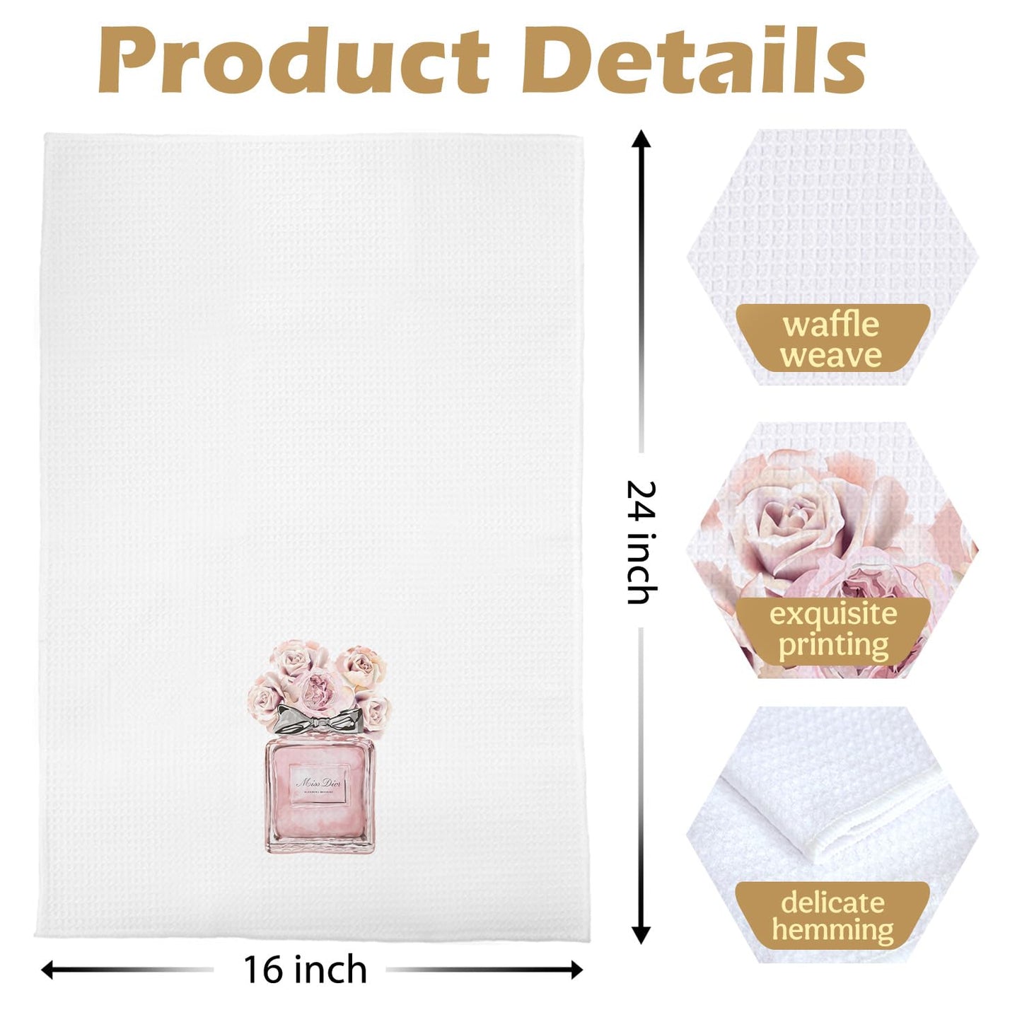 Black and Pink Hand Towels for Bathroom Set - Black and Pink Decorative Waffle Hand Towels, Girly Womens Bathroom Decor, 16x24 Inches Set of 2 BST220