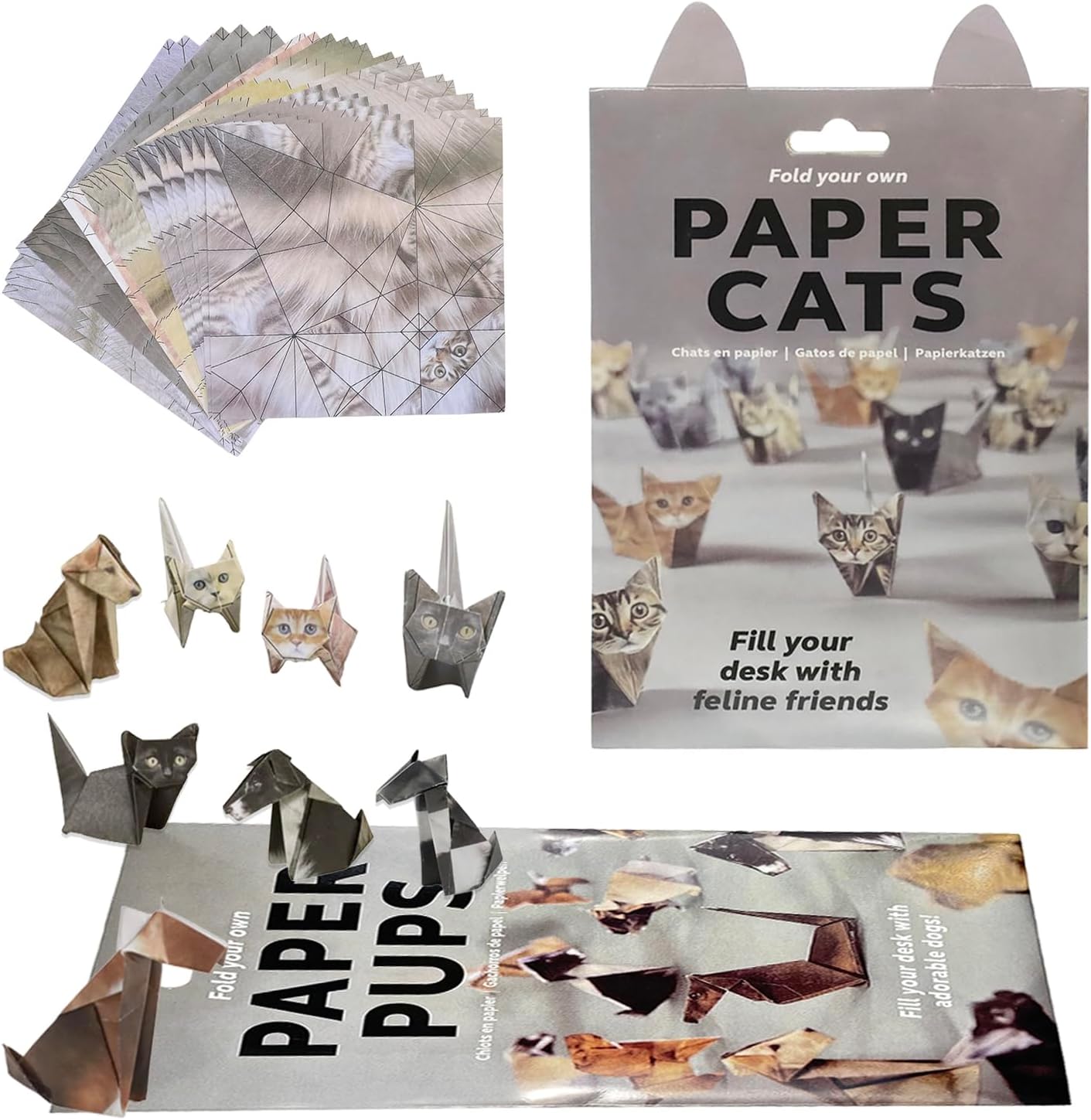 Origami Kit Cats and Dogs, 100 Sheets Diy Paper Cats Kit, Paper Dogs Origami for Kids & Adults,Desk Decoration & Gift for Pet Lovers (Cat 50pcs+ Dog 50pcs) WN420