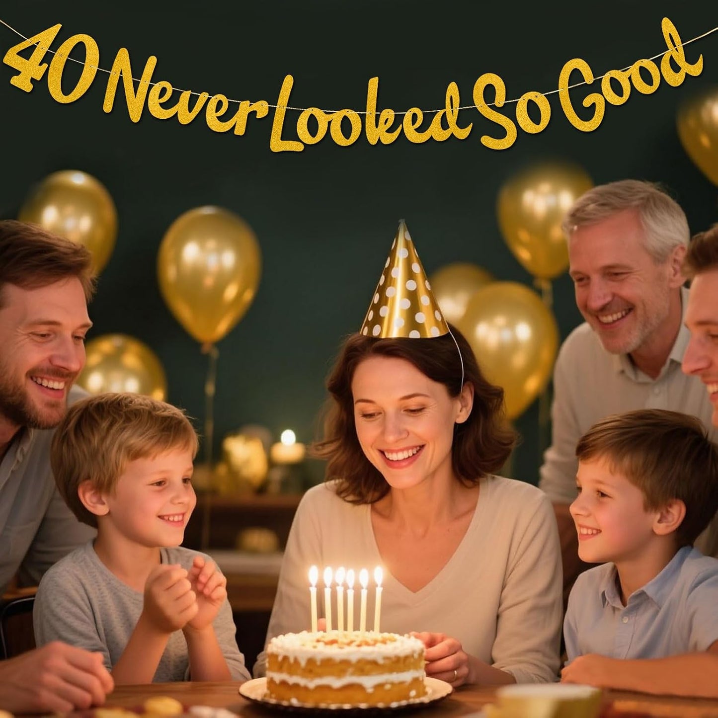 40 Never Looked So Good Banner, Gold Glitter Funny Party Banner Pre-Strung 40th Anniversary Decorations for Anniversary and Birthday Party Decorations WN420