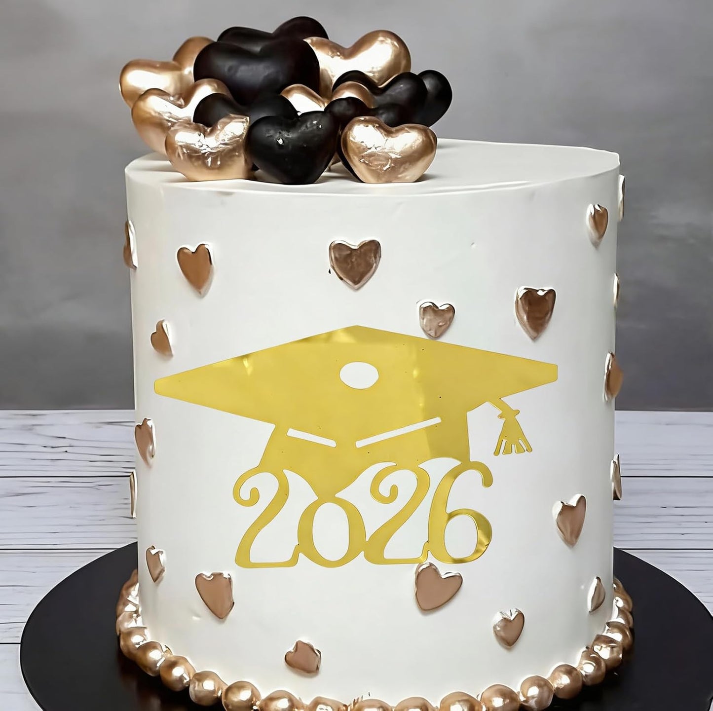 2026 Graduation Cake Toppers, 16 Pack Acrylic Gold Mirror Grad Cap Cake Decorations,Grad Hat Side Cake Toppers for Class of 2026 Party Supplies, High School College Graduation Cake Decorations BST220