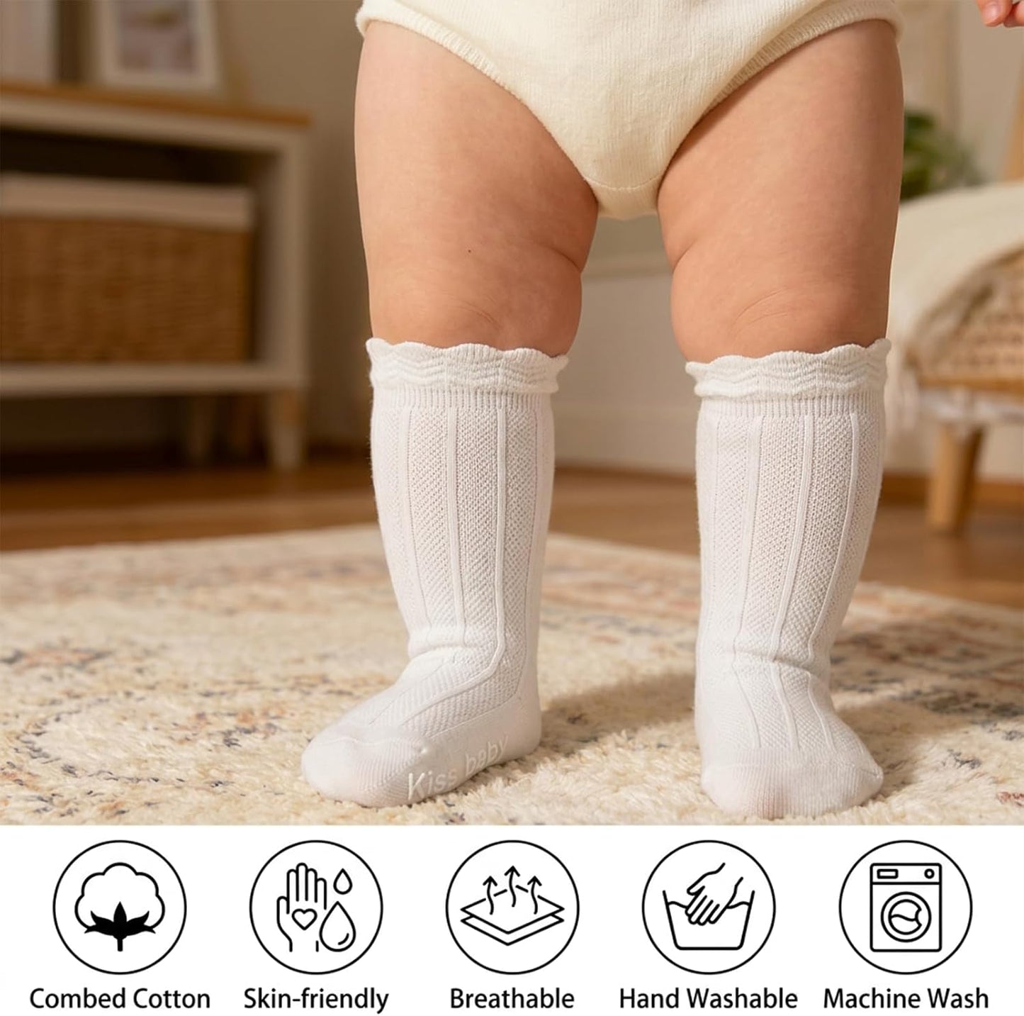 Toddler Girls Knee High Socks Soft Cotton Ruffle Long Tube Socks For Preemie Infant Newborn Toddler WN420