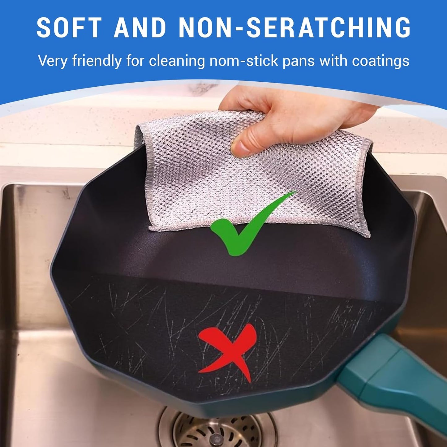 25 PCS Multipurpose Non Scratch Wire Dishcloths, Metal Dishcloth Cleaning Cloth, Steel Dishwashing Dish Rags BST220